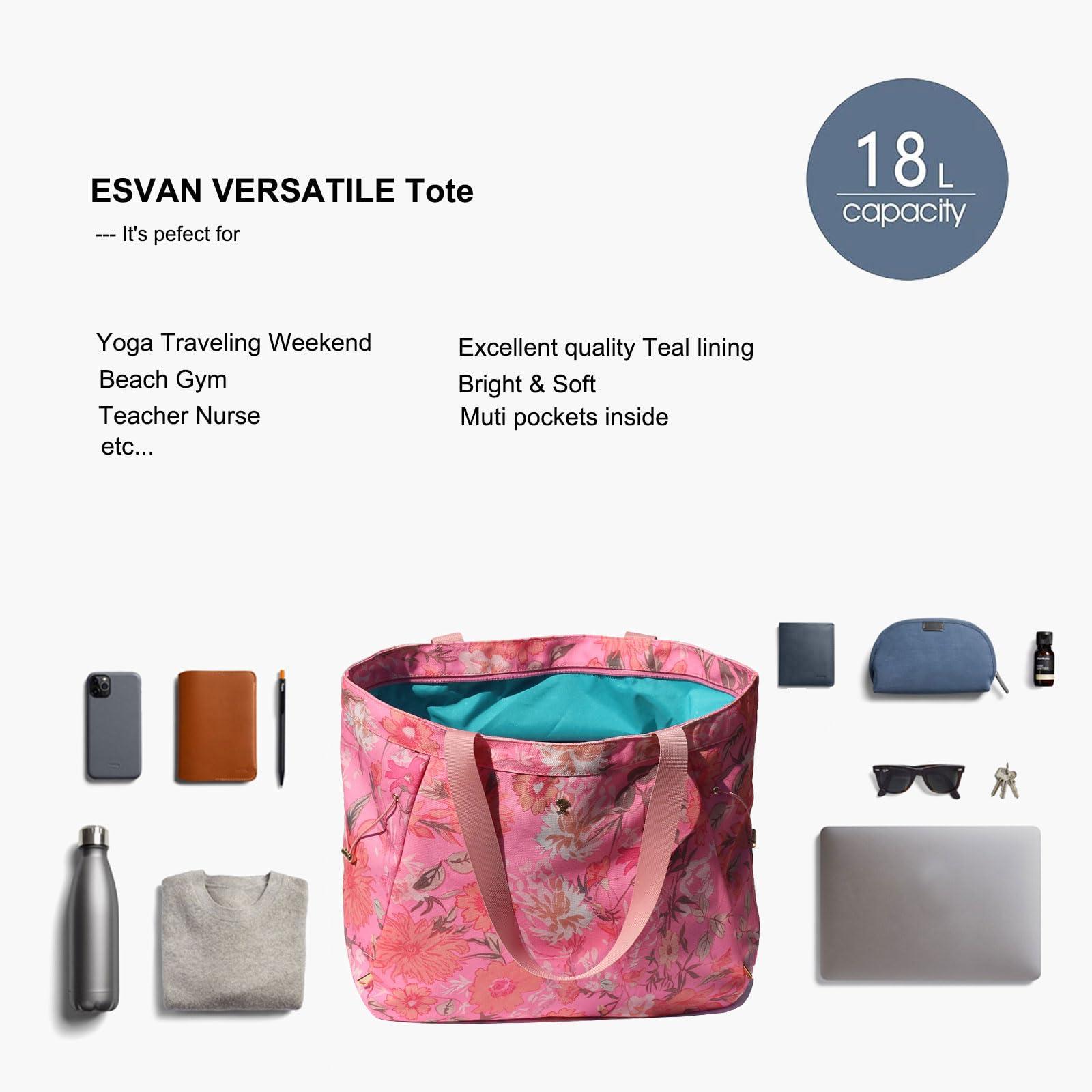 ESVAN ESVAN Yoga Tote Bag for Women Shoulder Bags Drawstring for Office Workout Travel Carryall Pilates Gym and Beach (Pink)