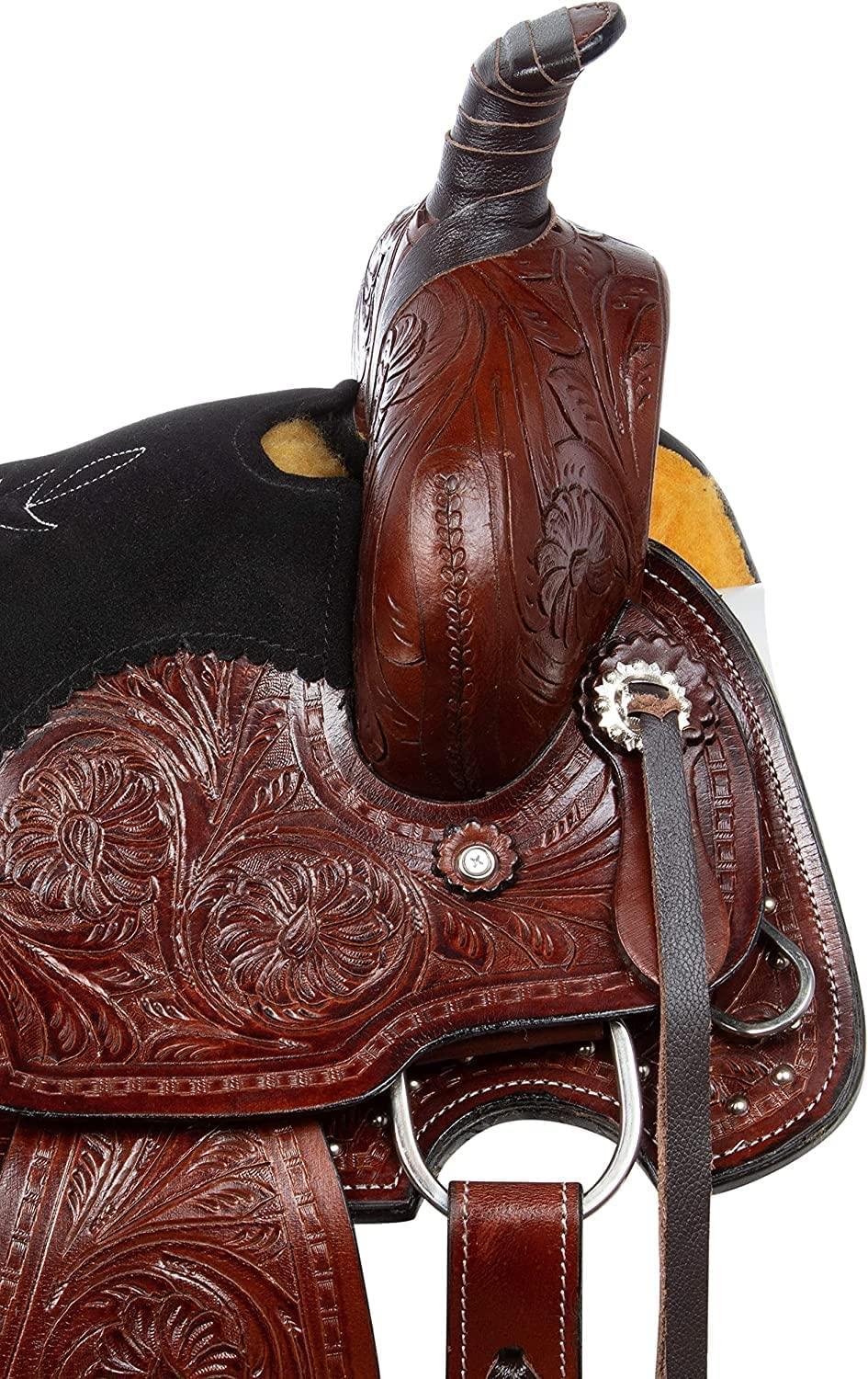 SHOWMEN CRAFT SHOWMEN CRAFT Barrel Racer Show Trail Riding Tooled Leather Western Saddle Tack Horse and Pony Size 14 Inches Seat