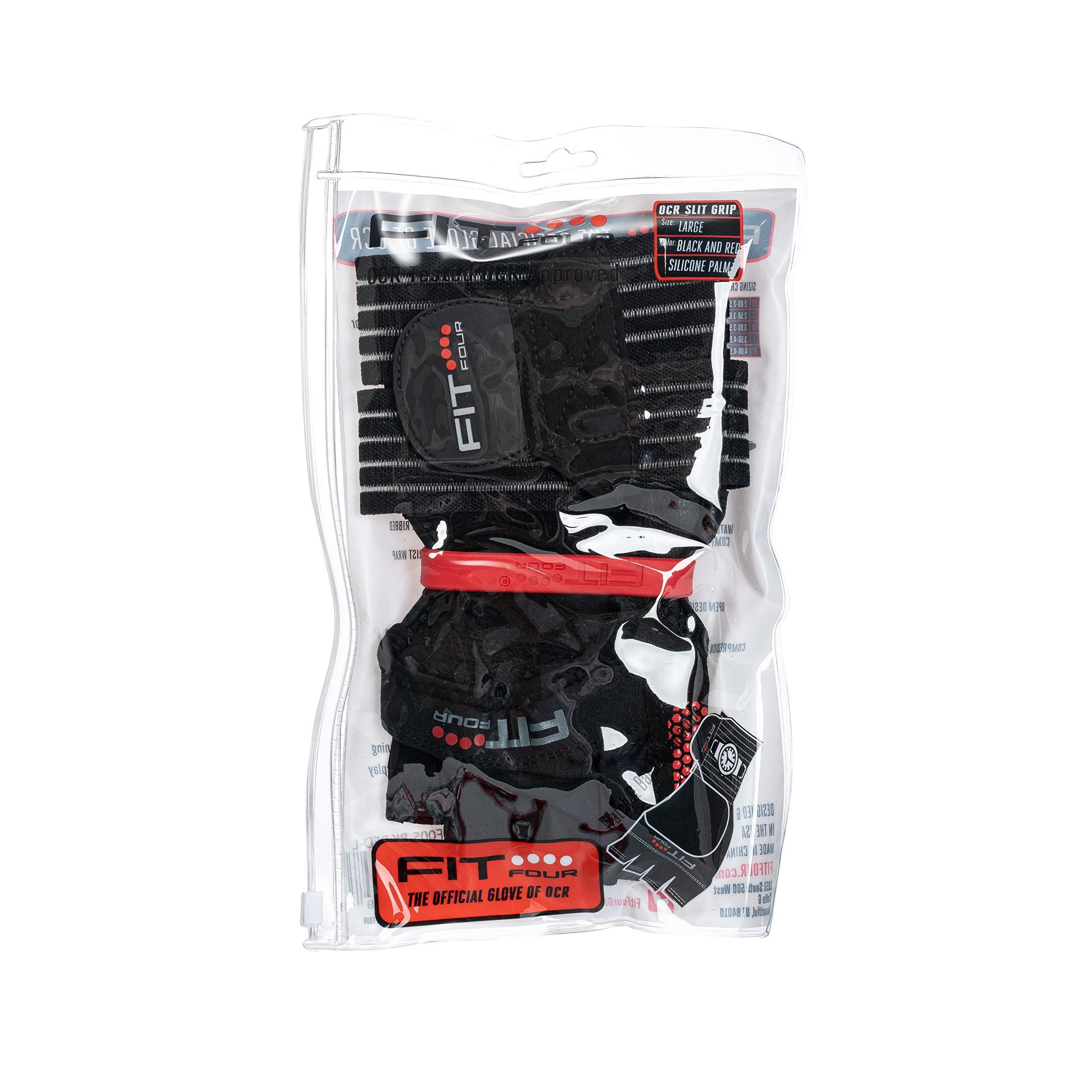 Fit Four Fit Four OCR Slit Grip Gloves Obstacle Course Racing & Mud Run Hand Protection | Wrist Support with Slit for Fitness Watch (Black/Red, Small)