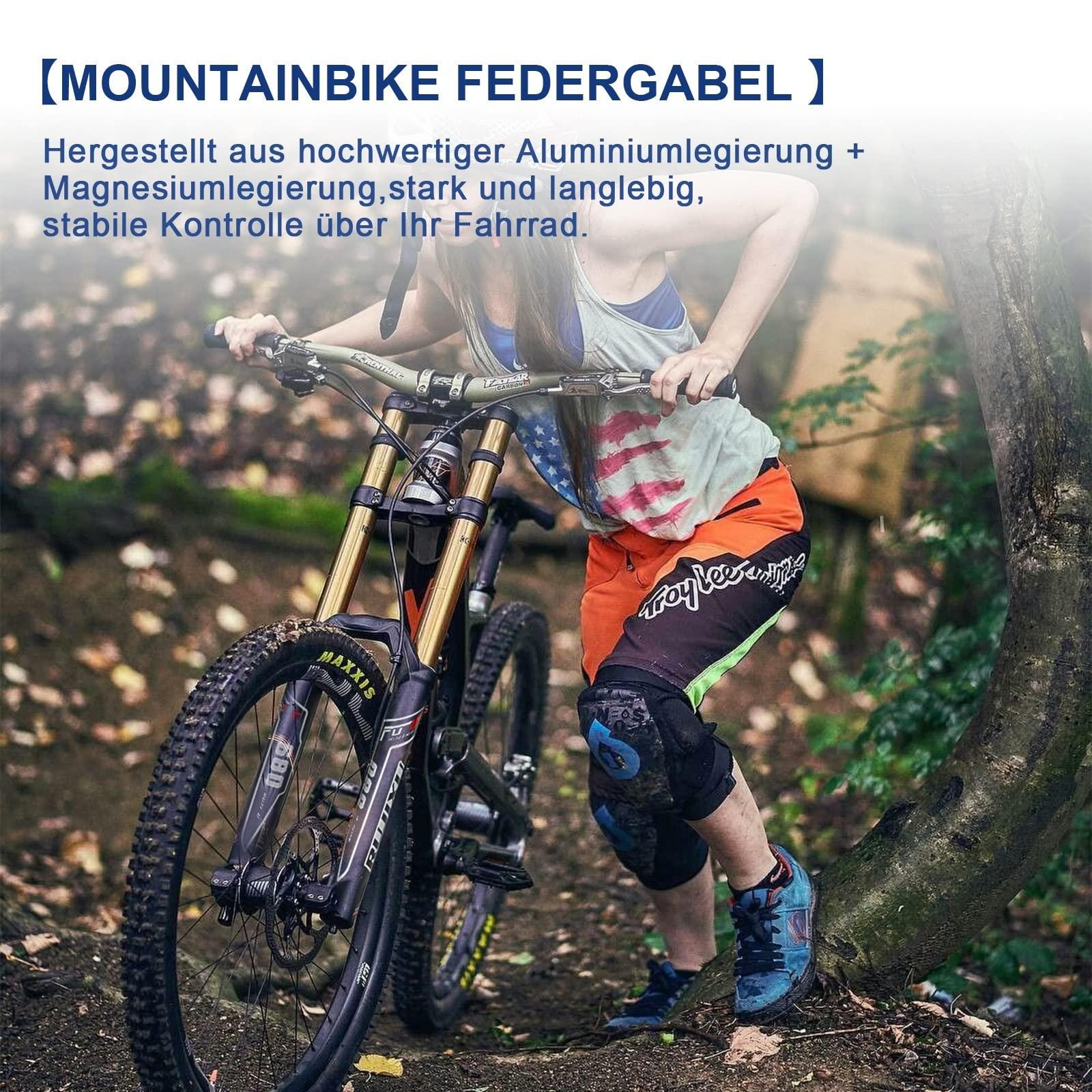 RUJIXU RUJIXU 26 27.5 29 Inch Mountain Bike Suspension Fork Disc Brake Straight/Tapered Manual Lockout Quick Release MTB DH Air Forks with Damping Adjustment Travel 135mm (Color : Black Gold, Size : 29")