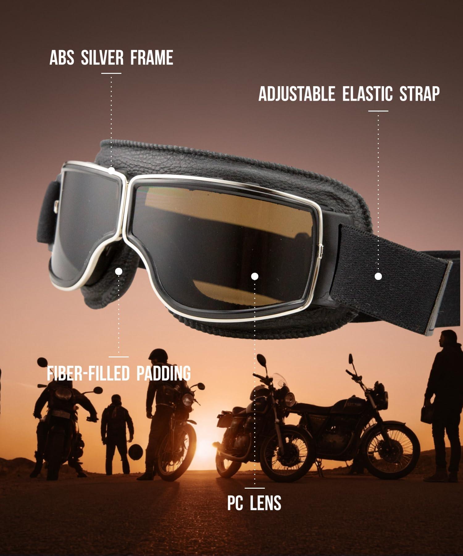 CRG Sports CRG Sports Motorcycle Goggles Vintage Aviator Pilot Style Leather Cruiser Scooter Motocross Goggles for Men, Women,Adults