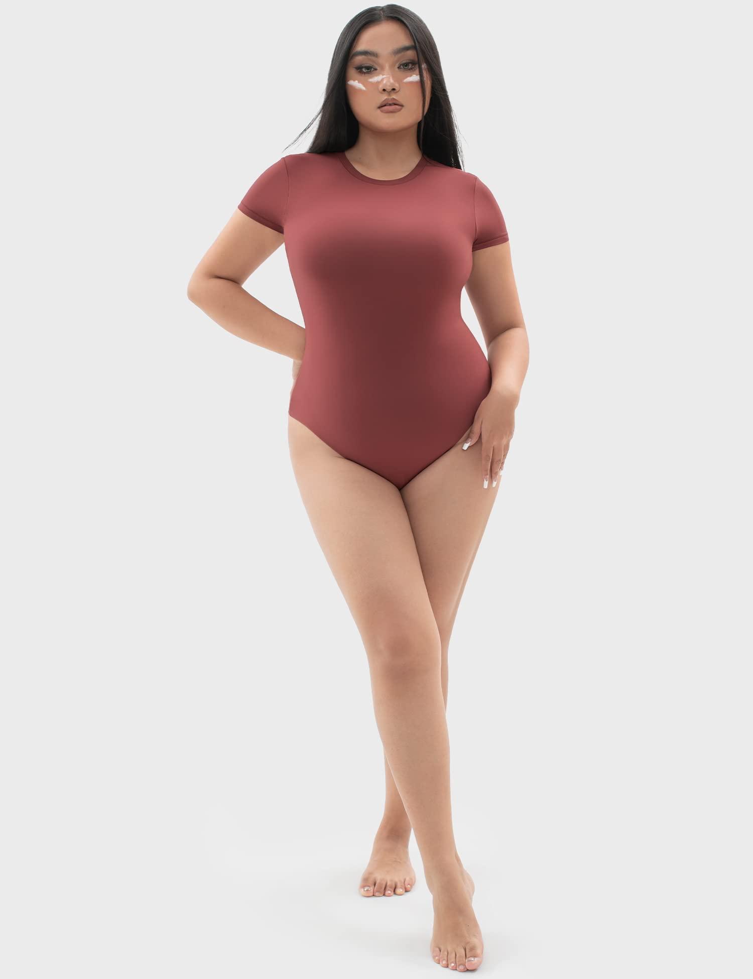 PUMIEY PUMIEY Bodysuit for Women Short Sleeve Body Suits Crew Neck Red Tops Women Fashion Clothing Cherry XX-Large