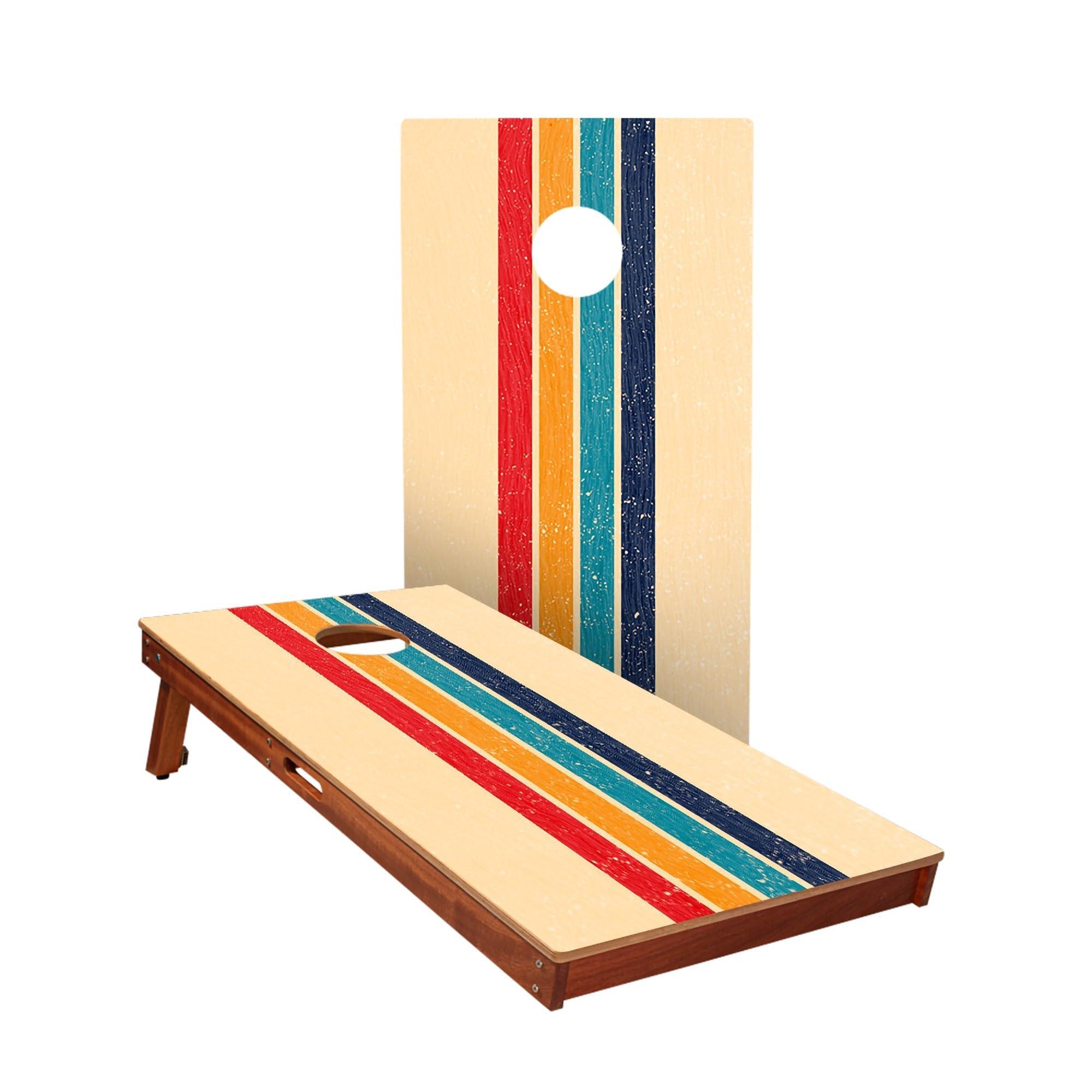 Skip's Garage Skip's Garage Retro Stripes All Weather Cornhole Boards - Includes (2) Boards (NO Bags) + (2) Hole Lights & (2) Edge Lights