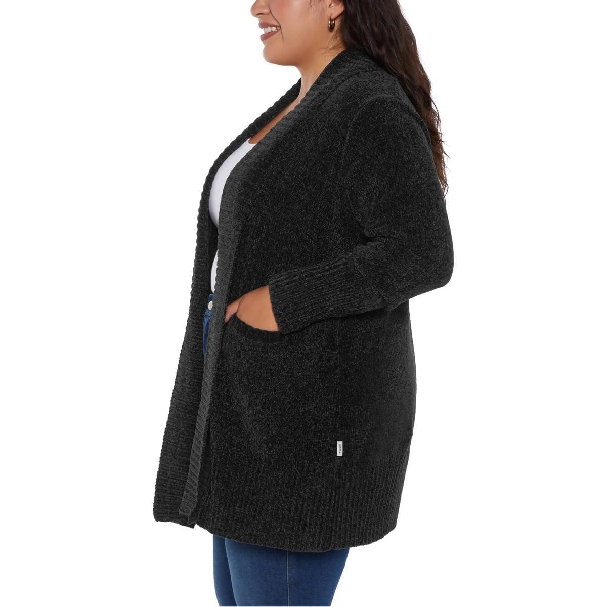 Orvis Orvis Womens Cardigan Sweater Chenille Pockets Soft Open-Front Midweight (Black,Medium)