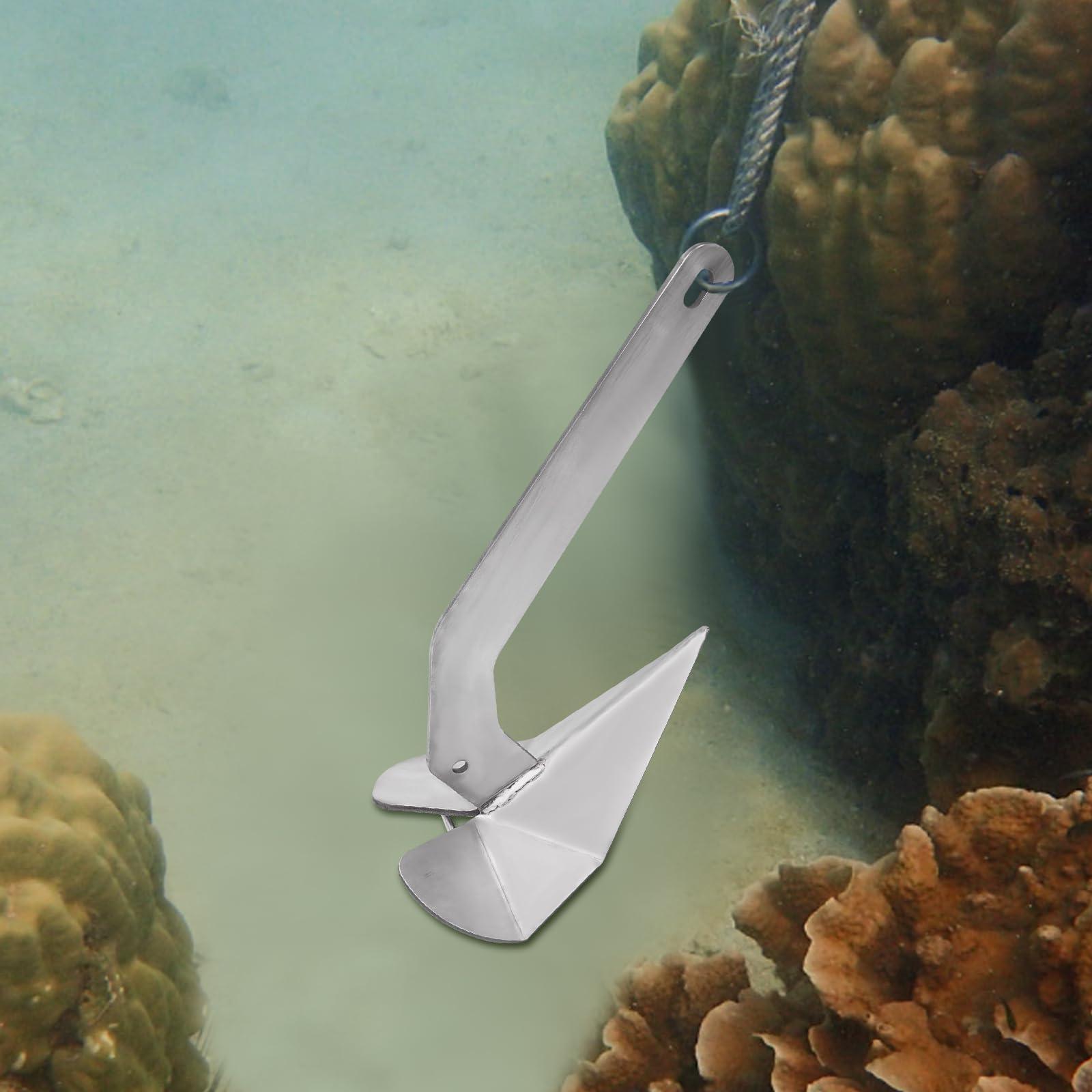 LOHISHILO LOHISHILO Boat Anchor Kit 35 lb Small Yacht Boat Anchor, Marine Stainless Steel 316 Wing Style Anchor 31.1 * 14.4.14.6in for Sand, Pebbles, Rocks, Grass, Seaweed, Coral Bottoms