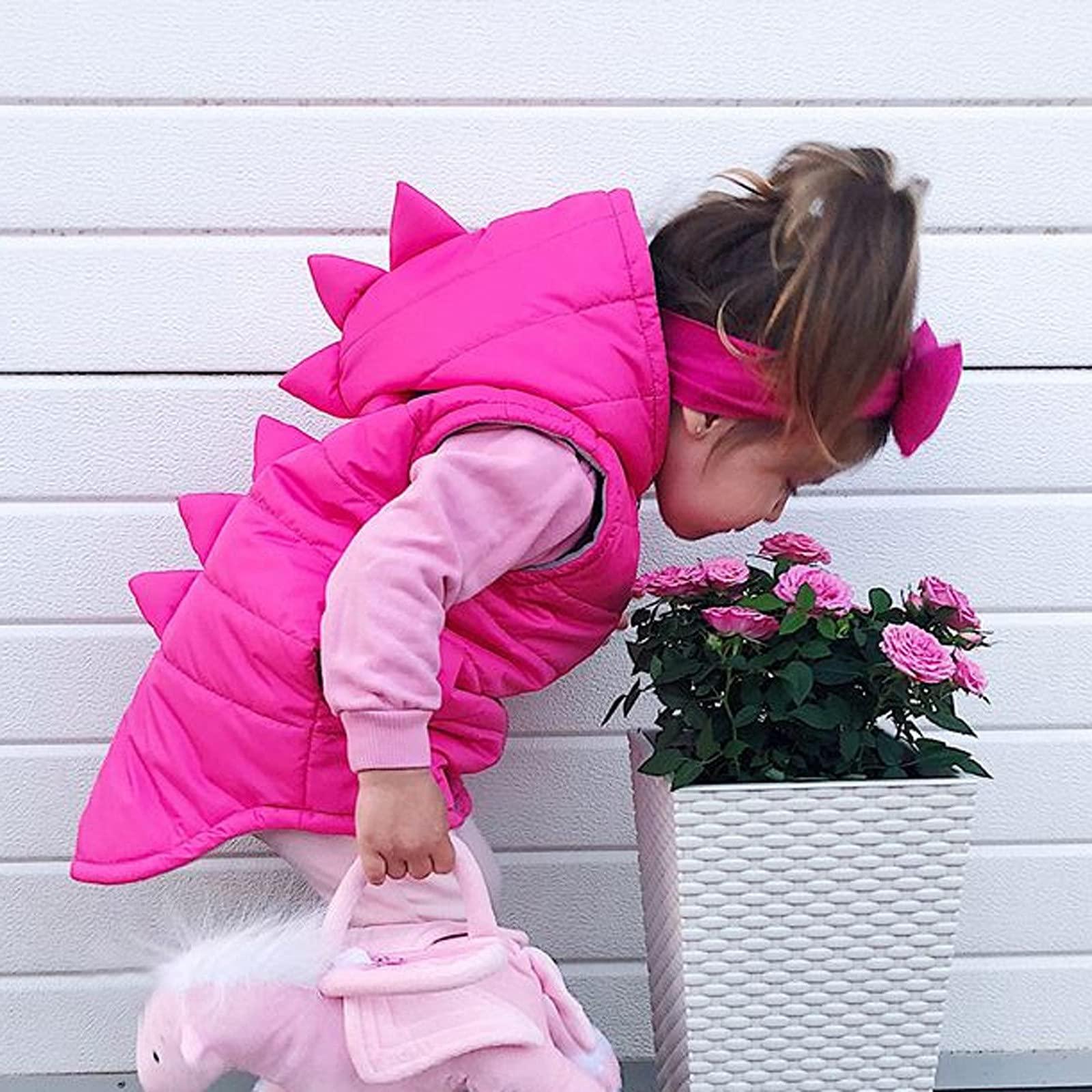 YDNGF YDNGF Toddler Baby Girl Hoodies Vest Outwear 3D Dinosaur Sleeveless Waistcoat Warm Jacket 6M-6Y (Hot Pink, 18-24 Months)