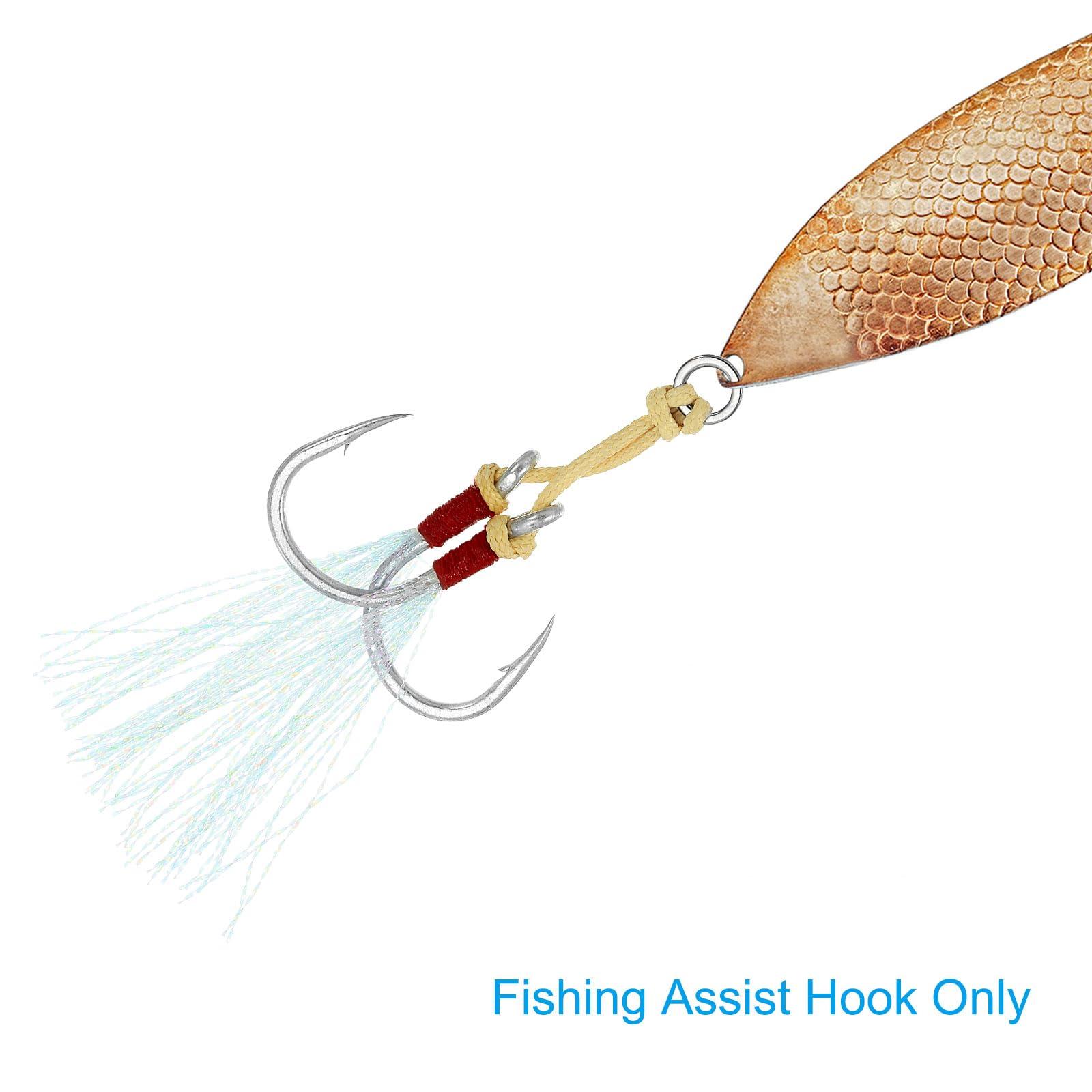 PATIKIL PATIKIL Fishing Assist Hooks Kit, 6 Pack Double Assist Jigging Hook with Glow Tassel for Slow Pitch Jigs Vertical Jigging Lures, Green (3/0#, 3.2\"x0.6\")