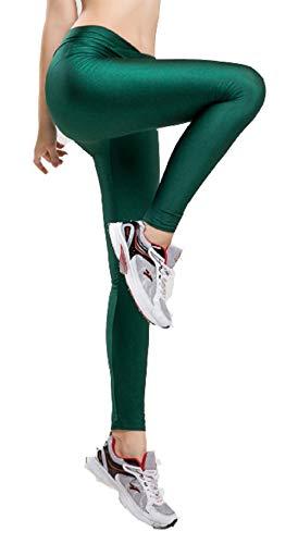 Hupplle Hupplle Fashion Neon Stretch Skinny Shiny Spandex Leggings Pants (Dark Green, Medium)