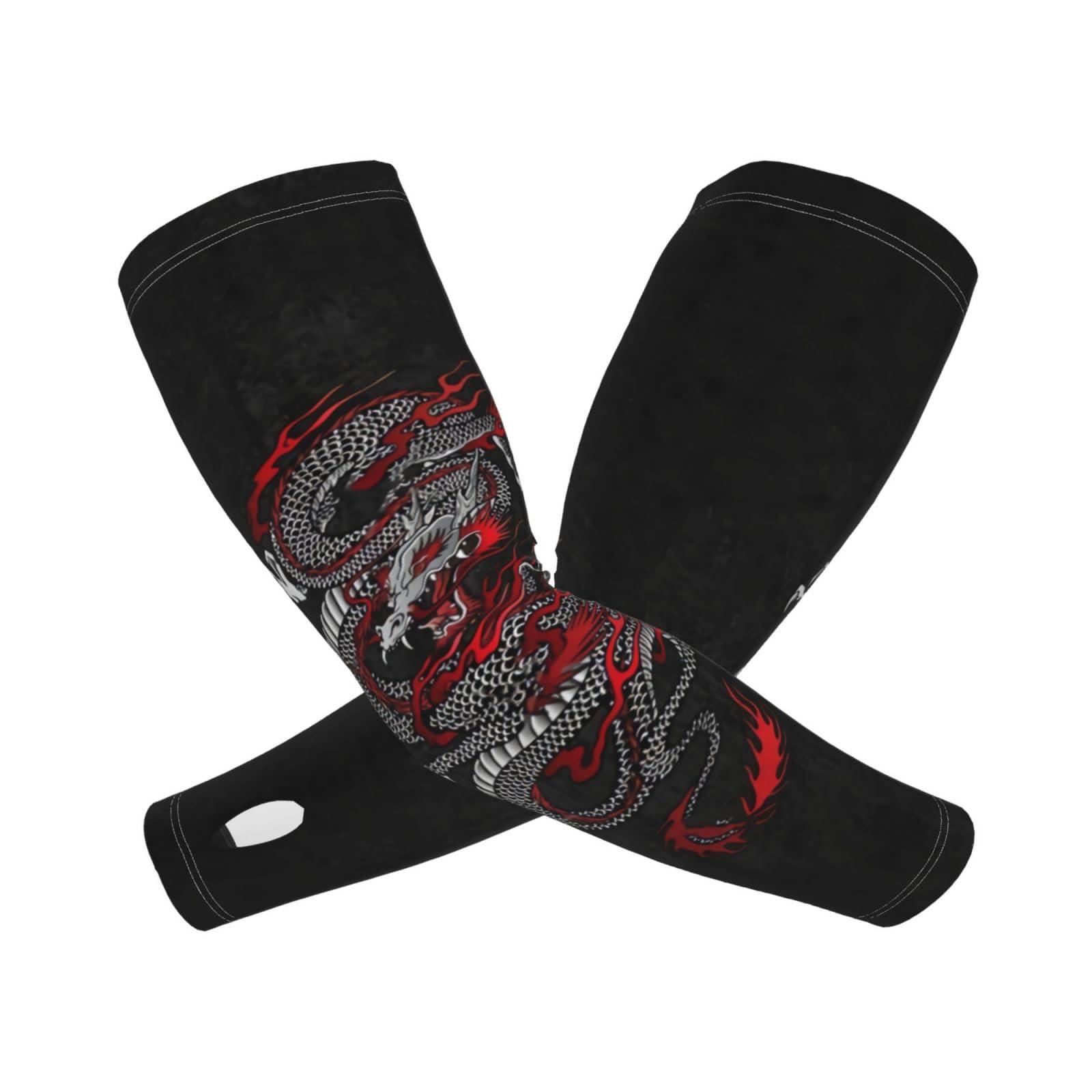 ASYG ASYG Funny Cool Red Dragon Cooling Arm Sleeves Sun Protection Unisex for Sports, Cycling, Golf Dragon Sleeves