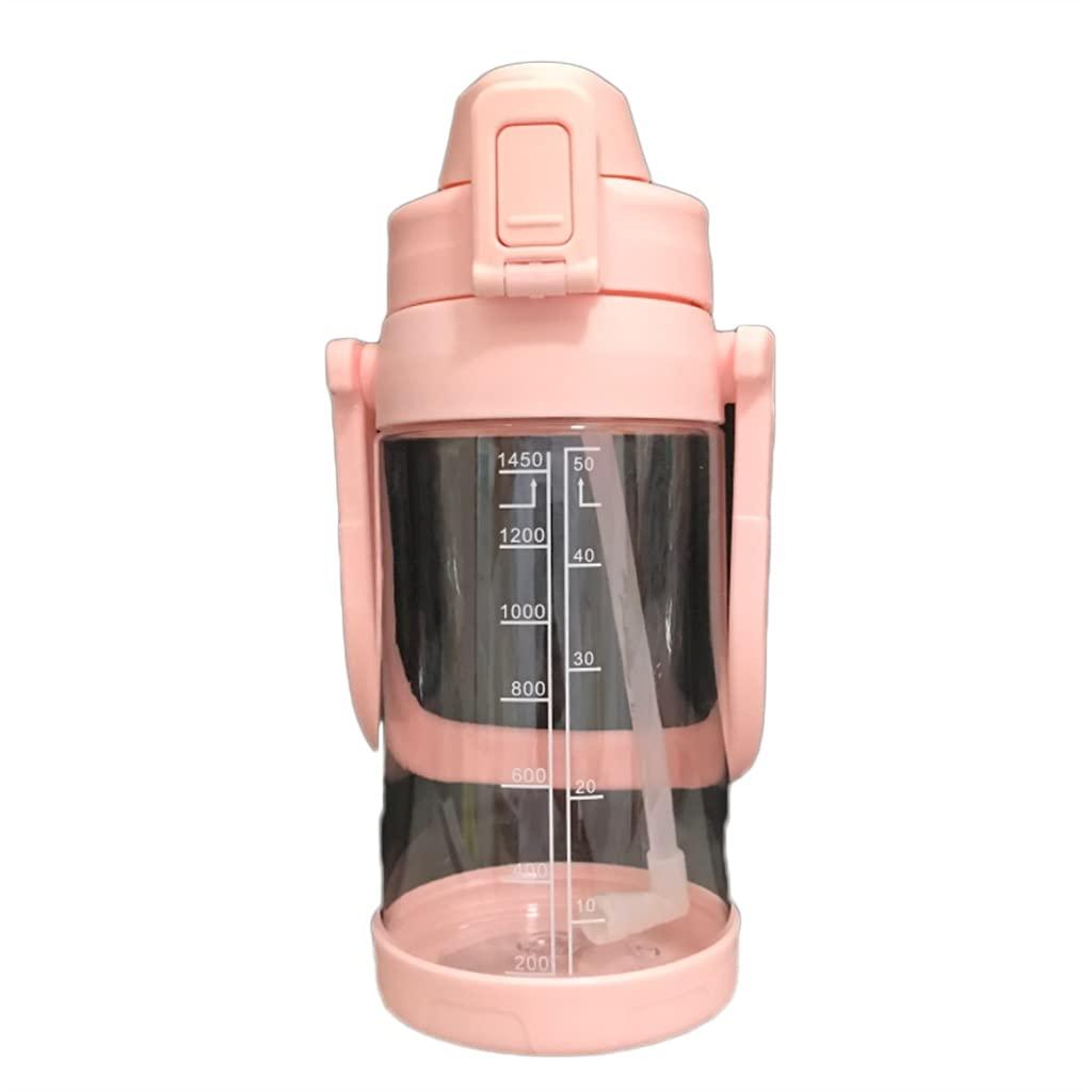 QHLOM QHLOM 51oz Large Capacity Water Bottle with Thick Handle Plastic Water Bottle BPA Free (Without Straw) (Color : Light Pink)