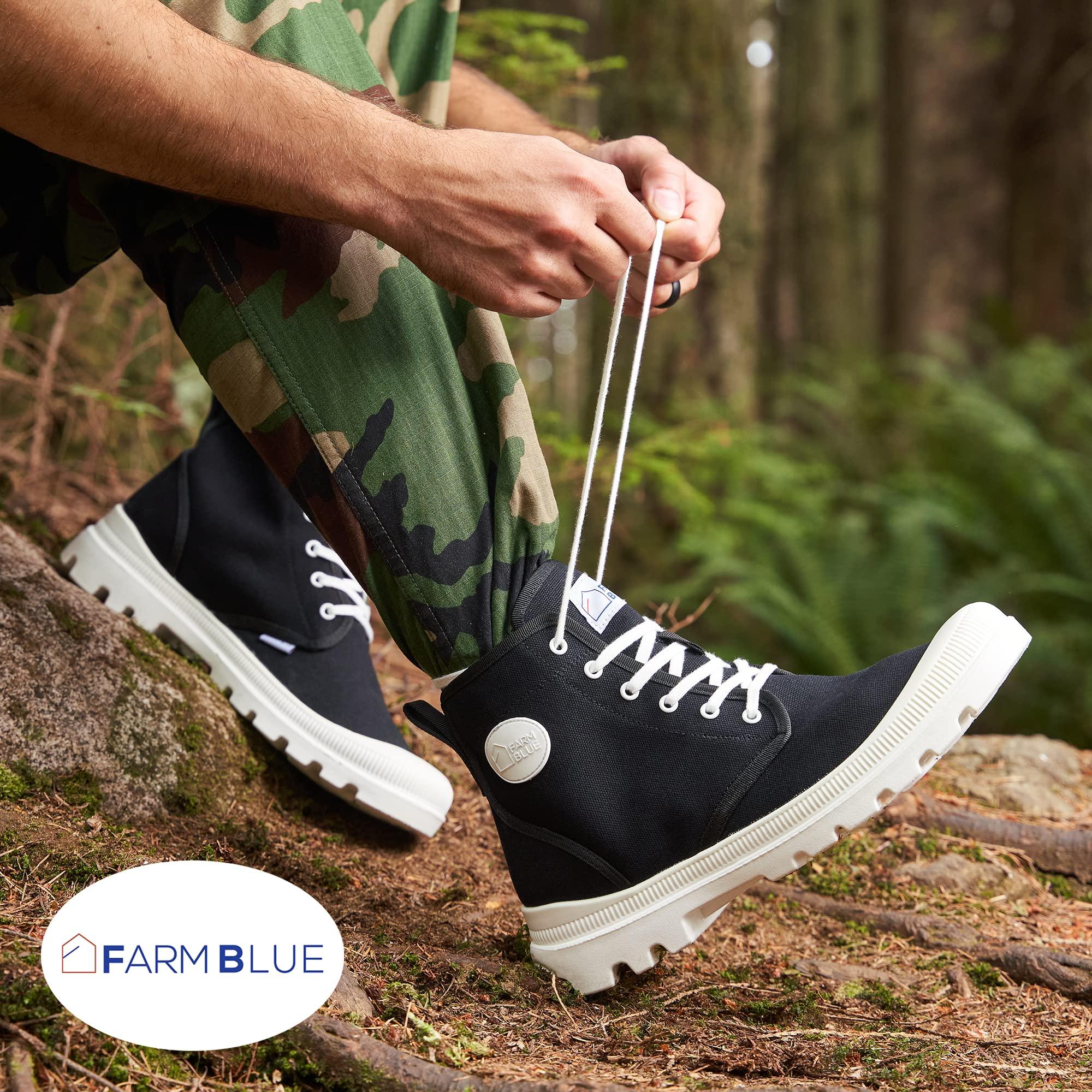 Farm Blue Farm Blue Men's Ranger Boots - High Top Hiking Shoes for Men - Water-Resistant Canvas Combat Boots with Orthotic Insoles - Tactical Shoes for Casual, Work, or Outdoor Wear, Black & White, 7.5