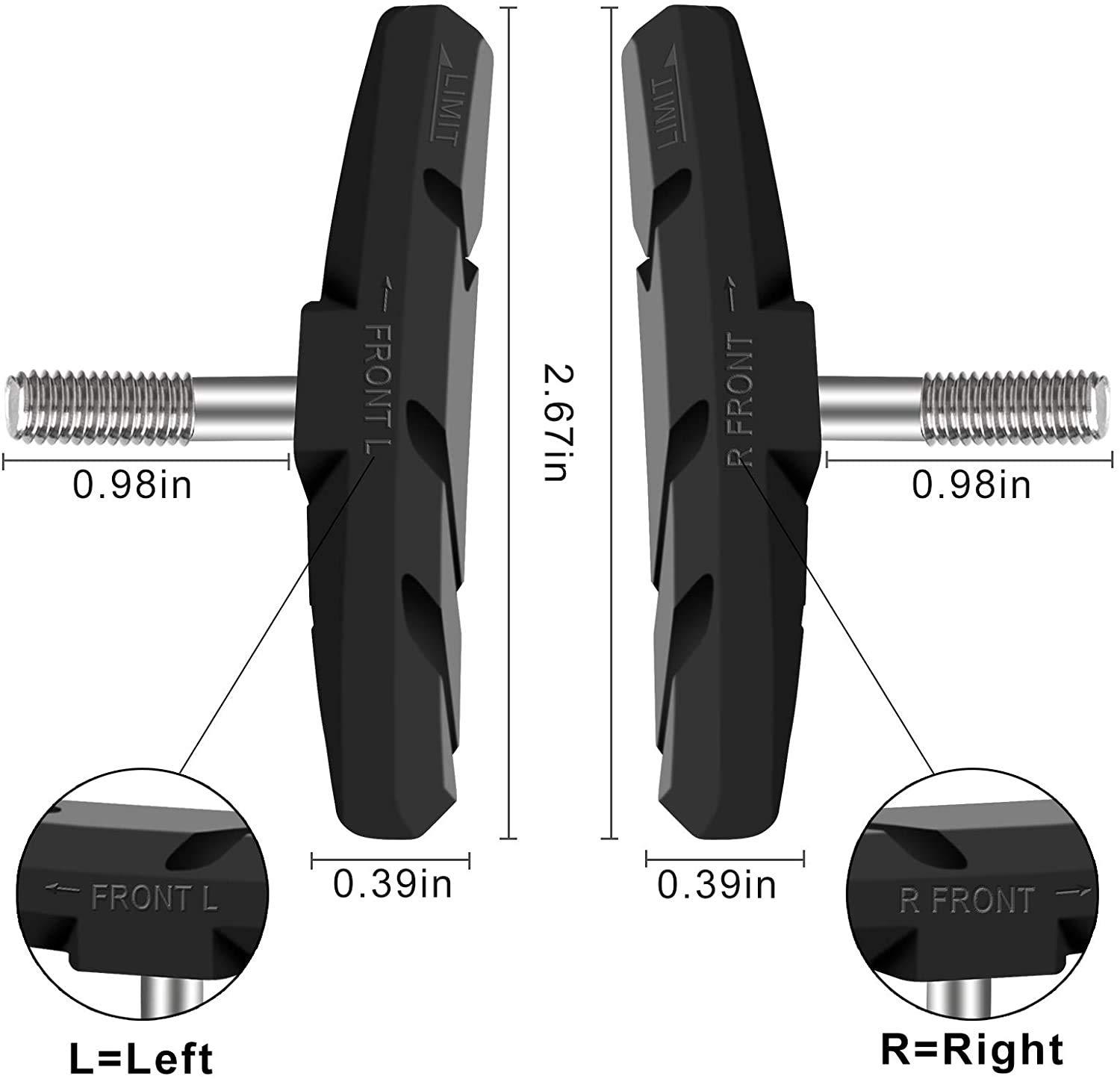 chooee Chooee Bike V-Brake Pads, Bicycle 70mm Brake Blocks Set, 2 Pairs Universal Brake Shoes, Black