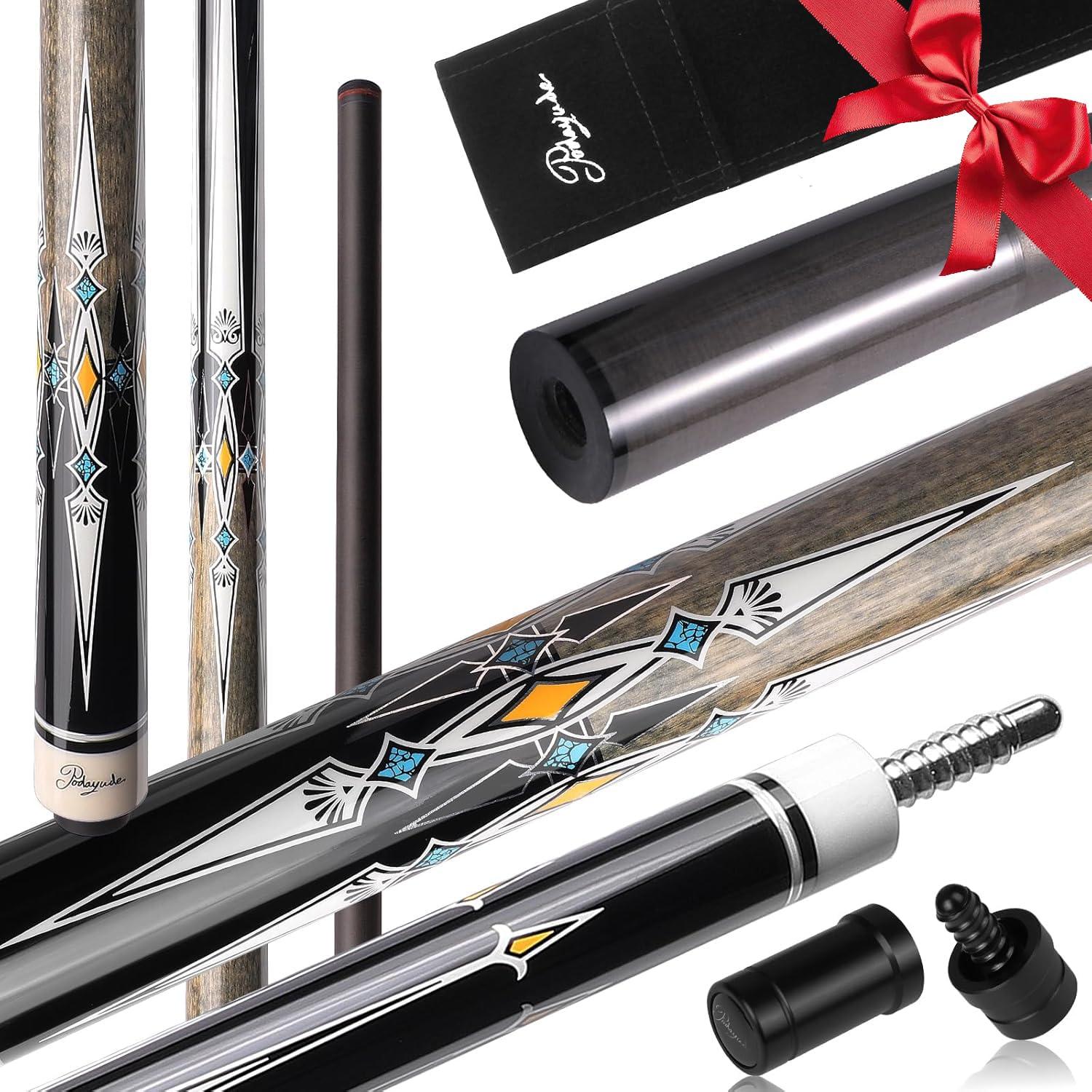 PODAYUDE PODAYUDE Carbon Fiber Pool Cue, 12.5mm Tip Low Deflection Billiard Cue Sticks Pool Sticks, 58\" Pool Cues with Velvet Bag, 19-19.5oz