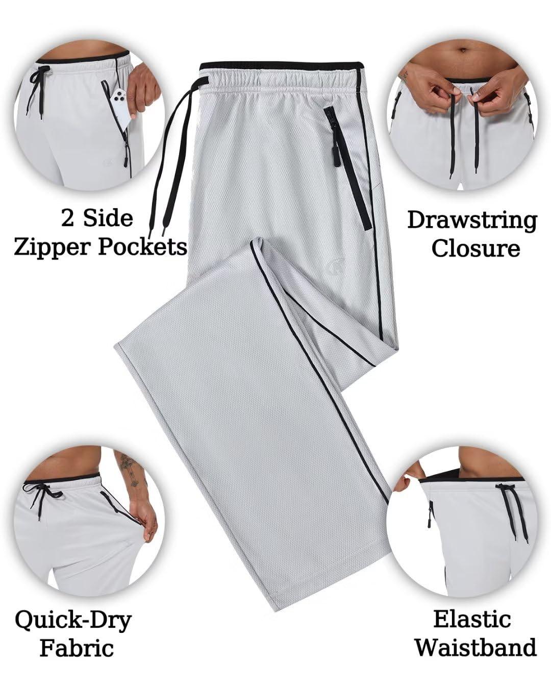NEIKU NEIKU Mens Lightweight Sweatpants with Pockets Open Bottom Mesh Athletic Pants for Running LightGrey/Black XL