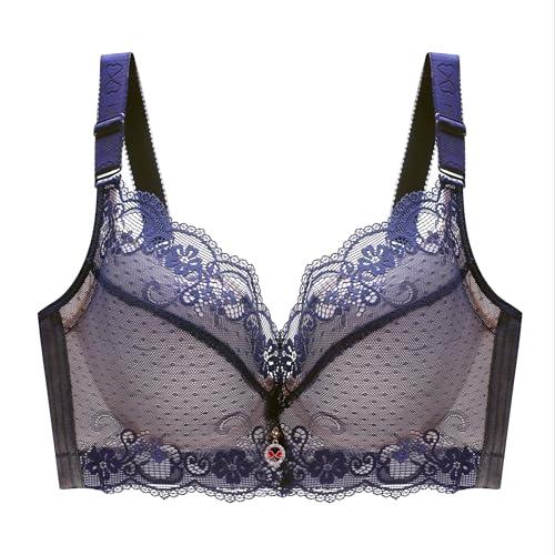 CAHL&FAUO Push Up Bra Plus Size Lace Underwire Minimizer Bra Add Cup Bra Everyday Bra Blue 38B