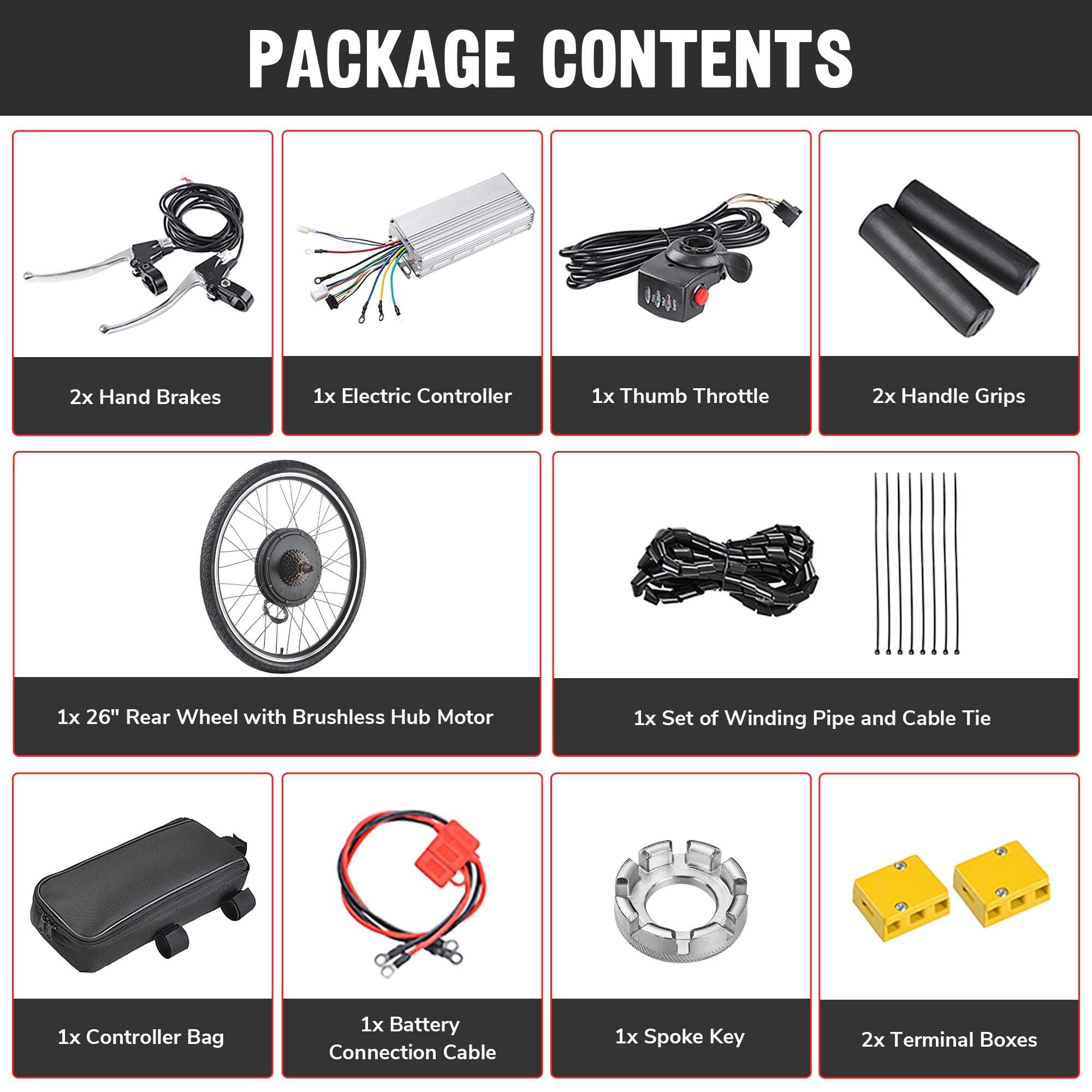 AW AW Electric Bike Conversion Kit 48V 1000W 26\" Rear Wheel E-Bike Dual Mode Controller Thumb Throttle Ebike Wheel Cycling Hub Conversion Kit