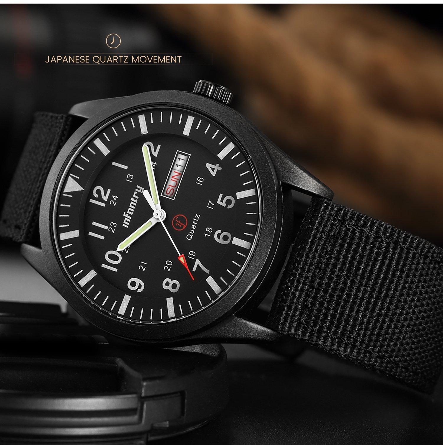 Infantry Infantry Mens Military Army Outdoor Sport Watch Field Tactical Black Wrist Watches for Men Waterproof 24 Hour Work Date Day Analog Wristwatch Nylon Band