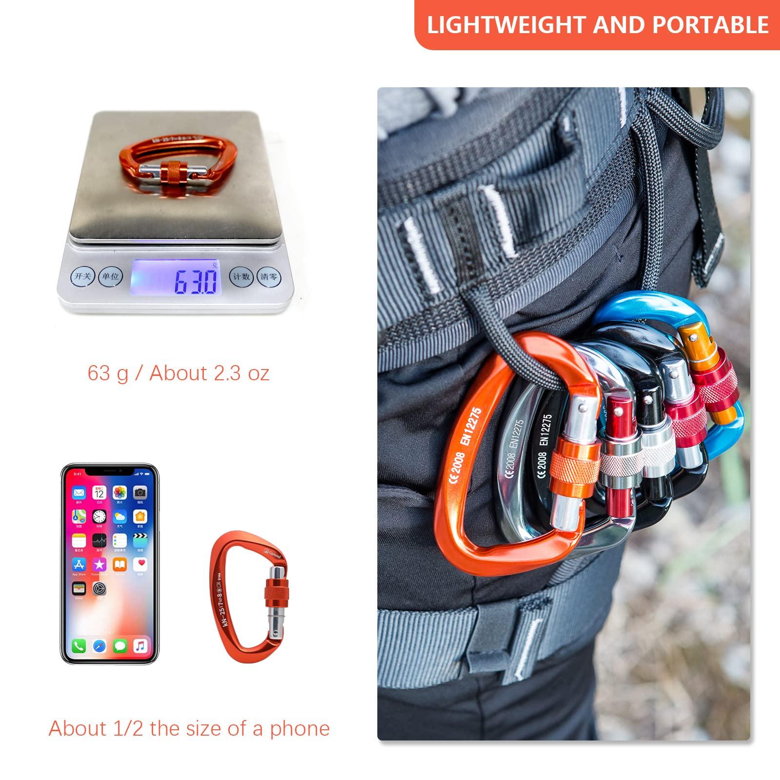 CAMNAL CAMNAL Heavy Duty Carabiner UIAA Certified Locking Carabiner 25KN (About 5620 lbs) Screw Lock Carabiner D Shape Carabiner Clip for Rock Climbing, Mountaineer, Aerial Work