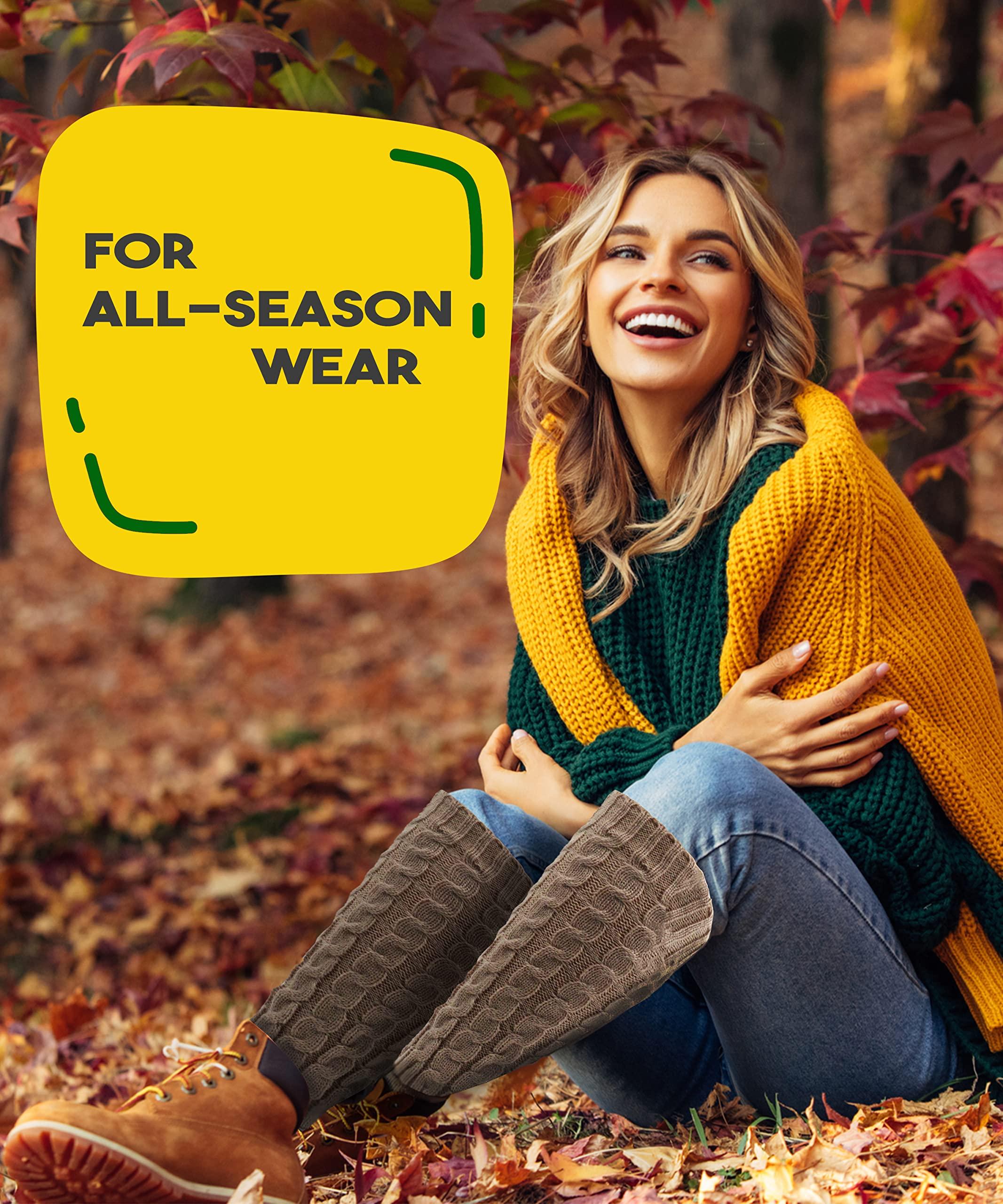 Winterlace Leg Warmers for Women, 6 Pairs Knee High Cable Knit Warm Thermal Acrylic Winter Sleeve