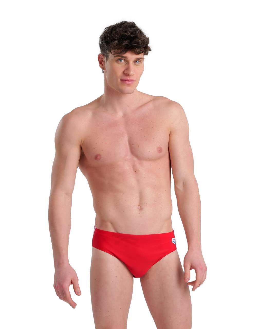 ARENA ARENA Feel Icons Solid Men's Swim Brief Waterfeel Stretchy Fitness Swimming Stylish Suit, Red, 34
