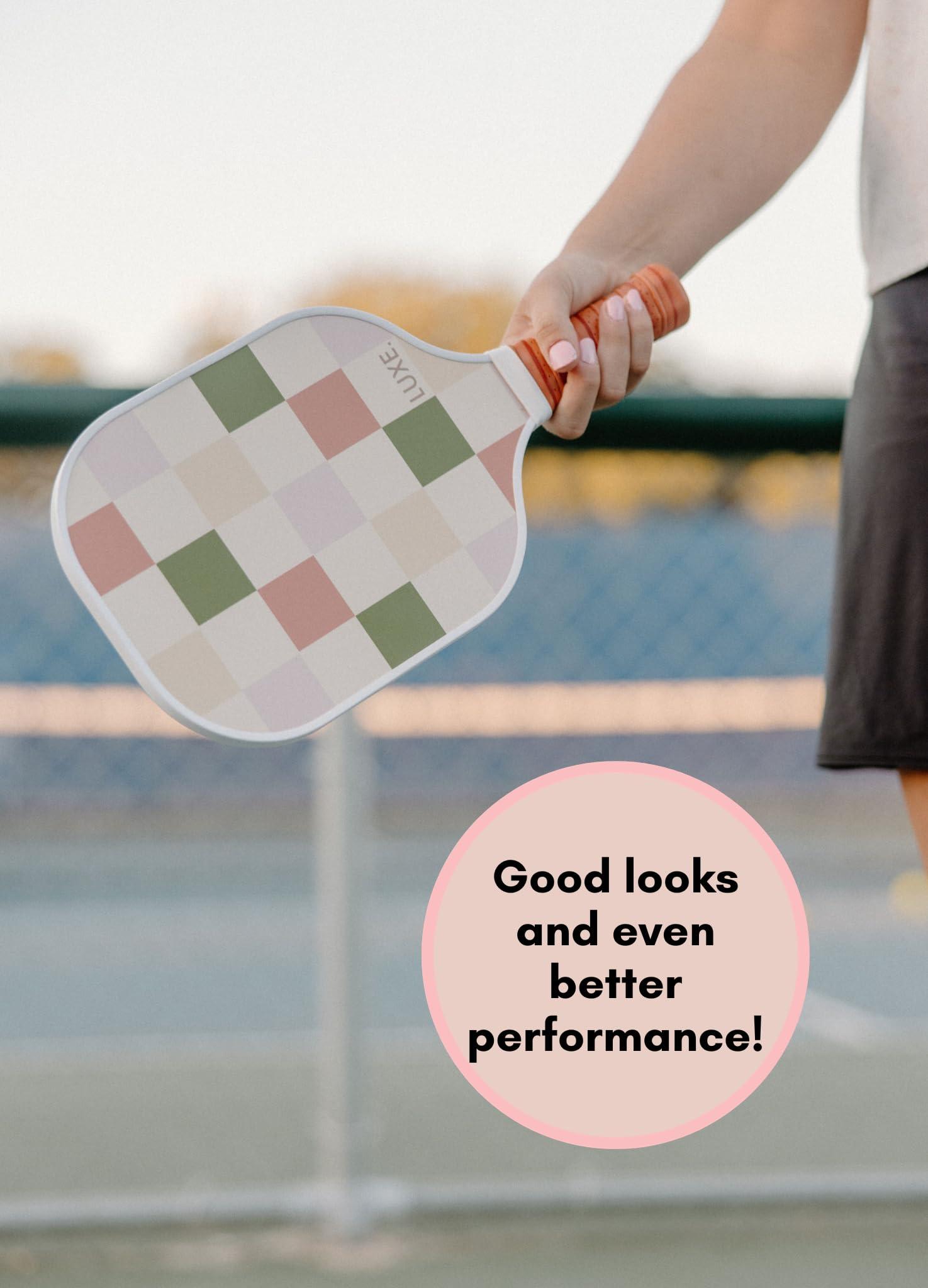 LUXE Pickleball LUXE Pickleball Paddle | Leisure Edition | Cute, Fun, Stylish, Aesthetic Checkered Pickle Ball Paddles with Textured Fiberglass Surface for High Spin | Non-Slip, Comfortable Grip (Party Checker)