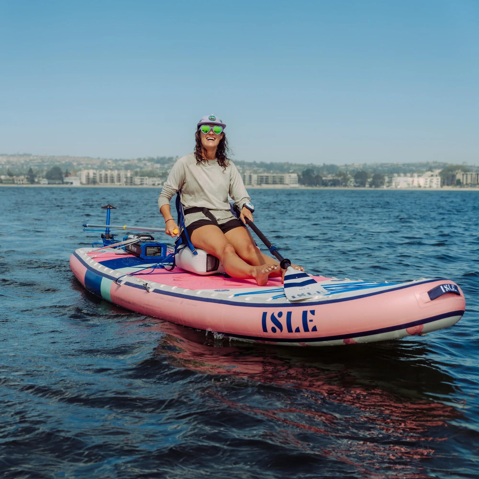 ISLE Surf and SUP ISLE Megalodon Inflatable Stand Up Paddle Board & iSUP Bundle Accessory Pack - Durable, Lightweight, Stable 12' L x 45" W x 8" (Seafoam/Coral/Navy, 12')