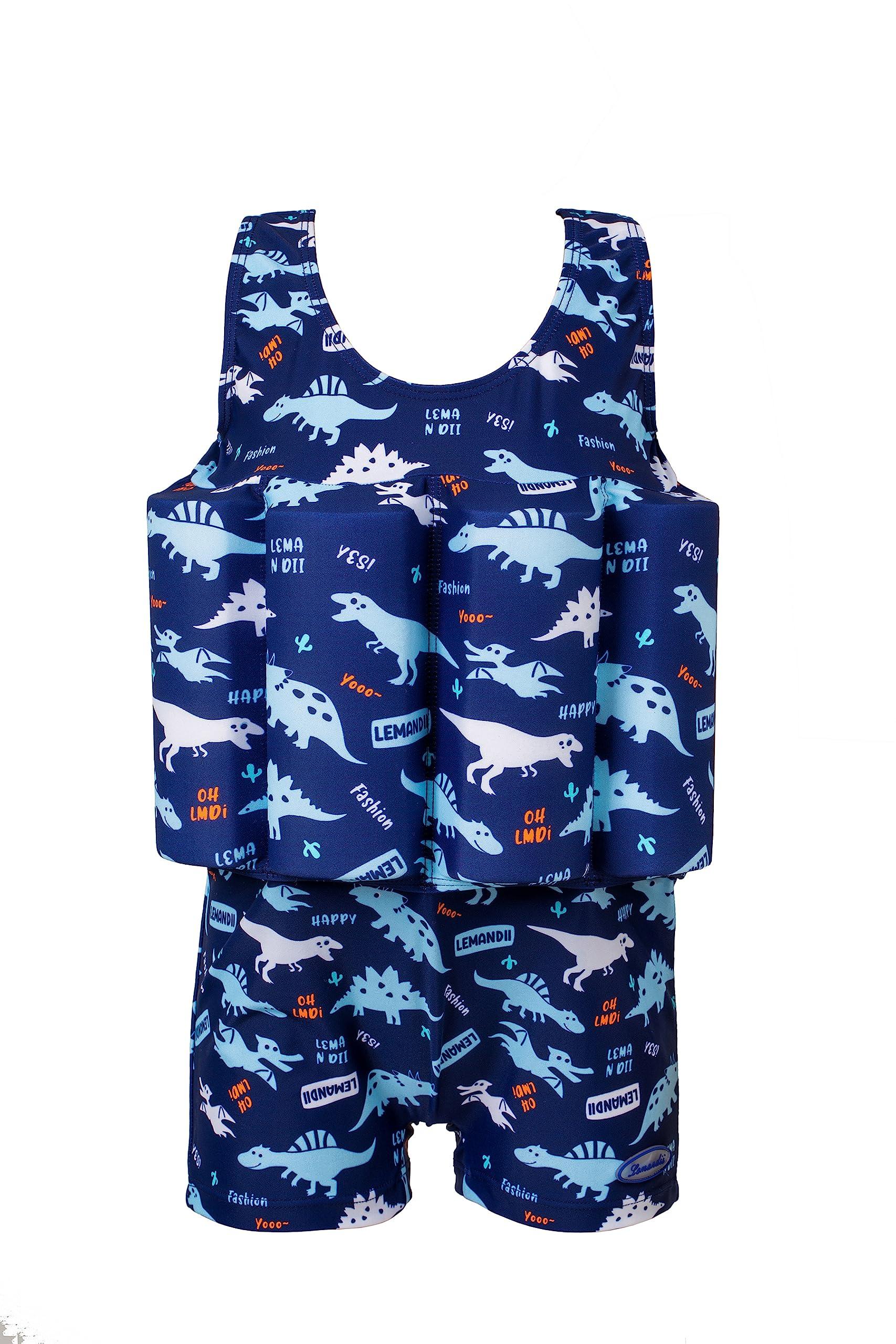 ELUCKFACE ELUCKFACE Baby Kids Floatation Suit Float One-Piece Swimwear Buoyancy for Girls Boys Blue Dinosaur 1-2Years