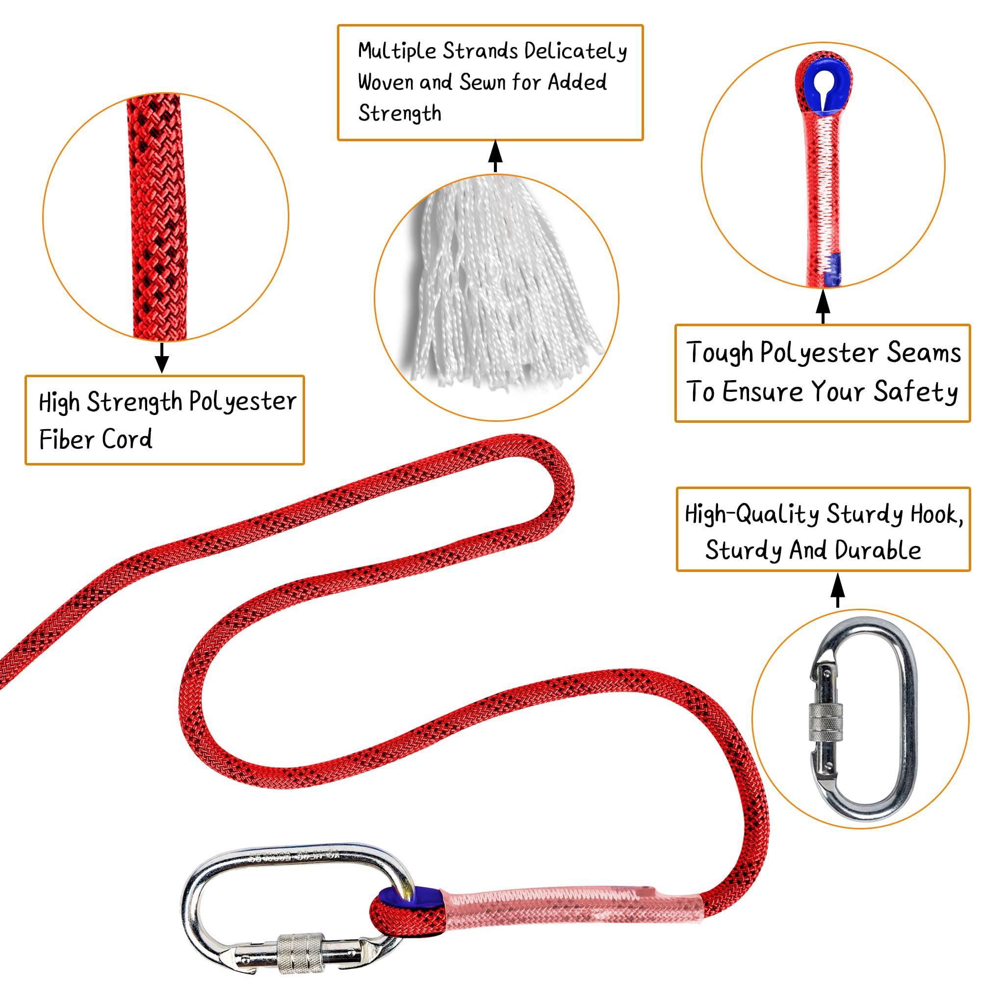 EMEKIAN EMEKIAN 12 mm Red Indoor Outdoor Climbing Rope, 15 M (49 ft) Static Rock Climbing Rope for Escape Rope, Ice Climbing Equipment, Fire Safety Rescue Rope, with Non Slip Gloves