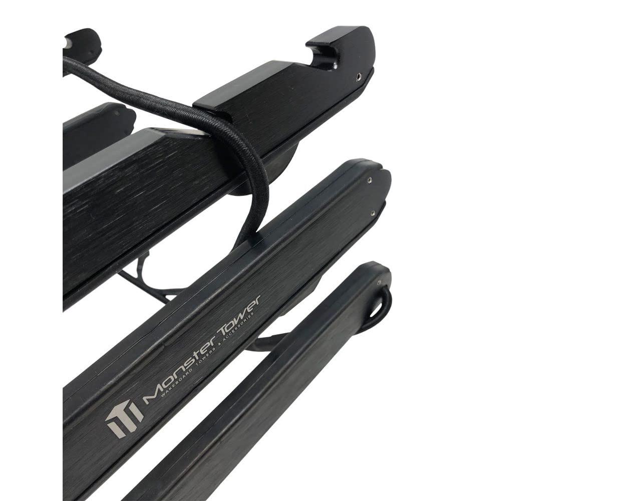 Monster Tower Monster Tower Wakeboard Rack - Quick Release Retractable Mount, Universal Fit for Wakeboard Towers, 360 Degree Rotation, Rubber Bumper, Shock Cord Hard Anodized Black Finish