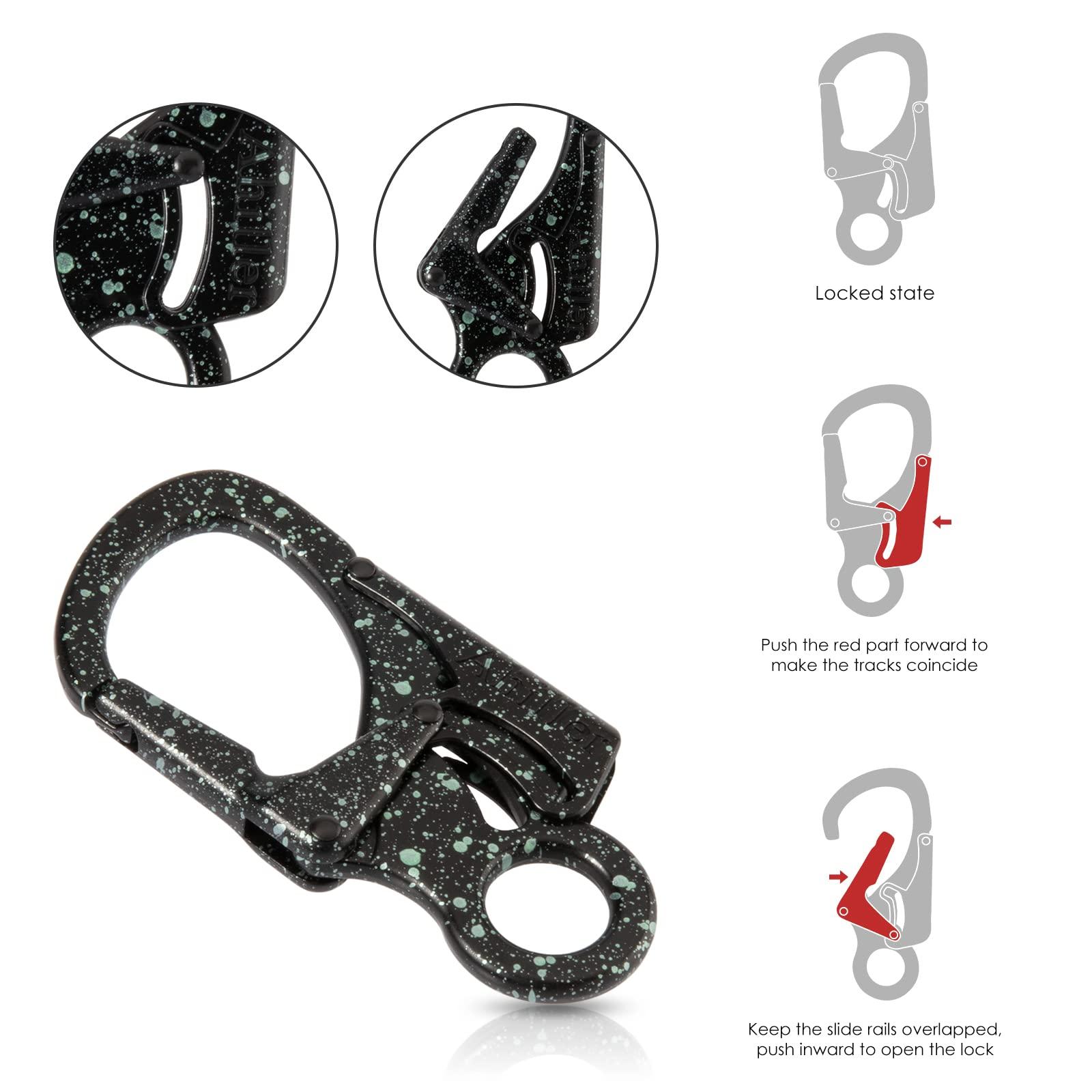 Ahiller Ahiller Carabiner Clip, Double Anti-Misopening Locking Design, 3" Zinc Alloy Heavy Keychain for Outdoor Camping Hiking, Key Ring Clip (Black Blue-1P)