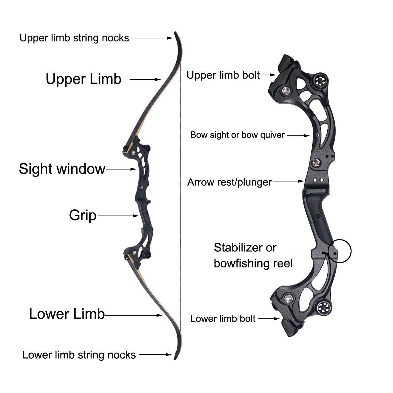 SinoArt SinoArt 64\" Takedown Recurve Bow Metal Riser 30-60Lbs Right Handed for Archery Hunting (60Lbs)