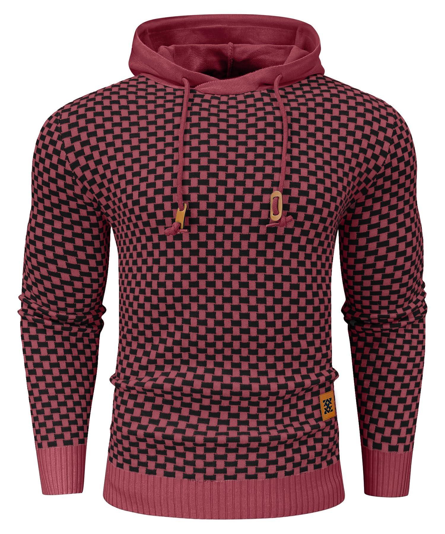 Zaitun Zaitun Mens Hooded Sweatshirt Long Sleeve Solid Knitted Hoodie Pullover Sweater