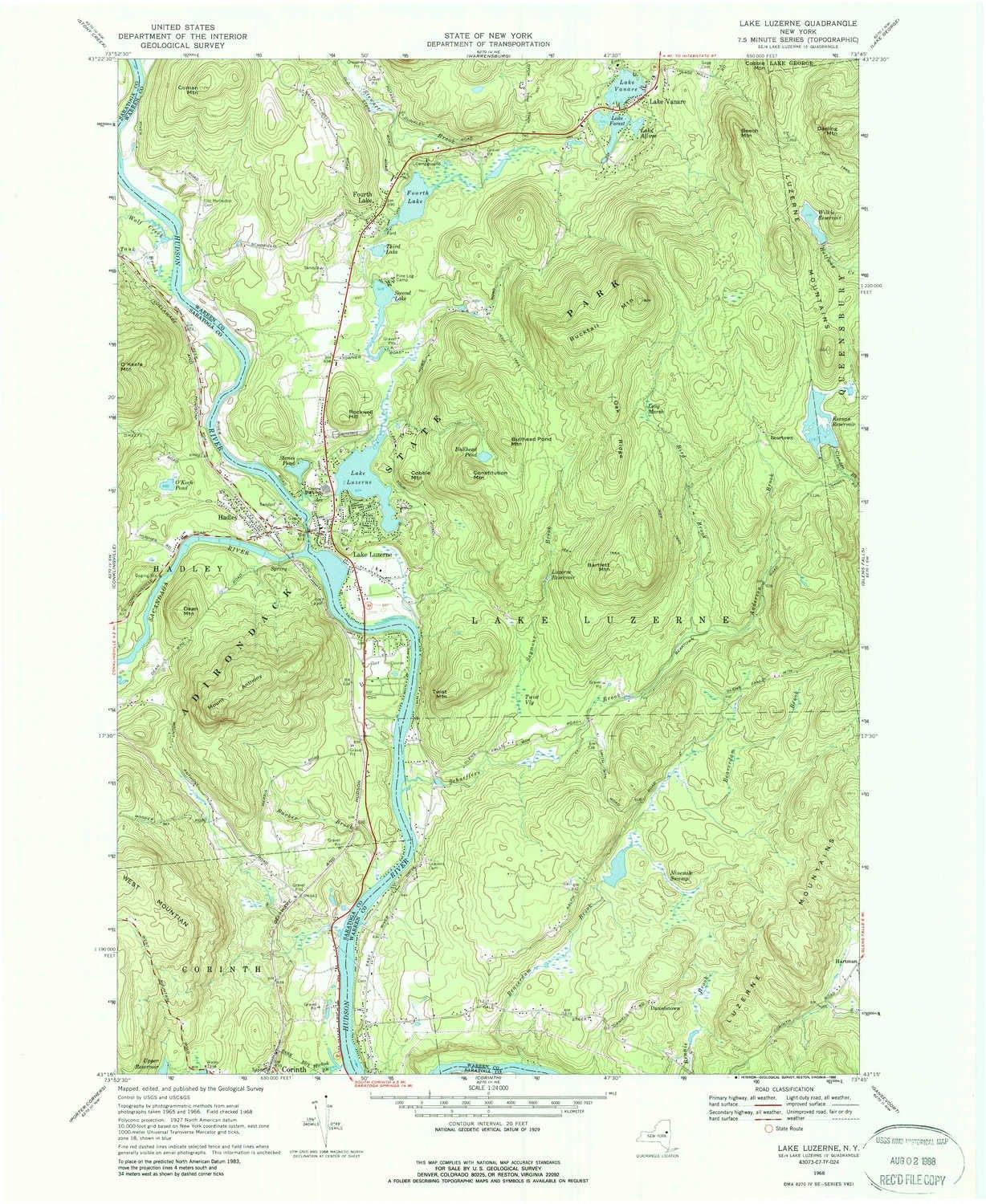 YellowMaps YellowMaps Lake Luzerne NY topo map, 1:24000 Scale, 7.5 X 7.5 Minute, Historical, 1968, Updated 1988, 26.9 x 22 in - Tyvek