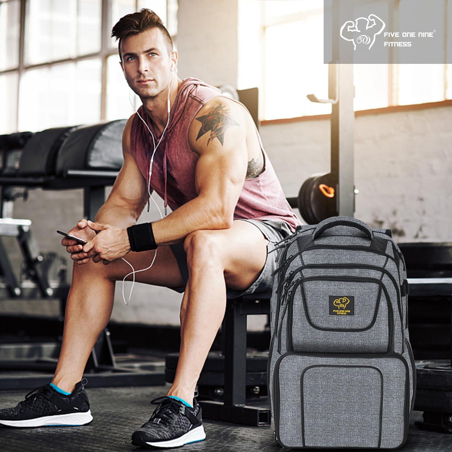 50 FIVE ONE NINE 519 Fitness Meal Prep Backpack,Hiking Outdoor Insulated Unisex Lunch Cooler with Computer Compartment,Include 6 Meal Containers,2 Ice Packs and Shaker