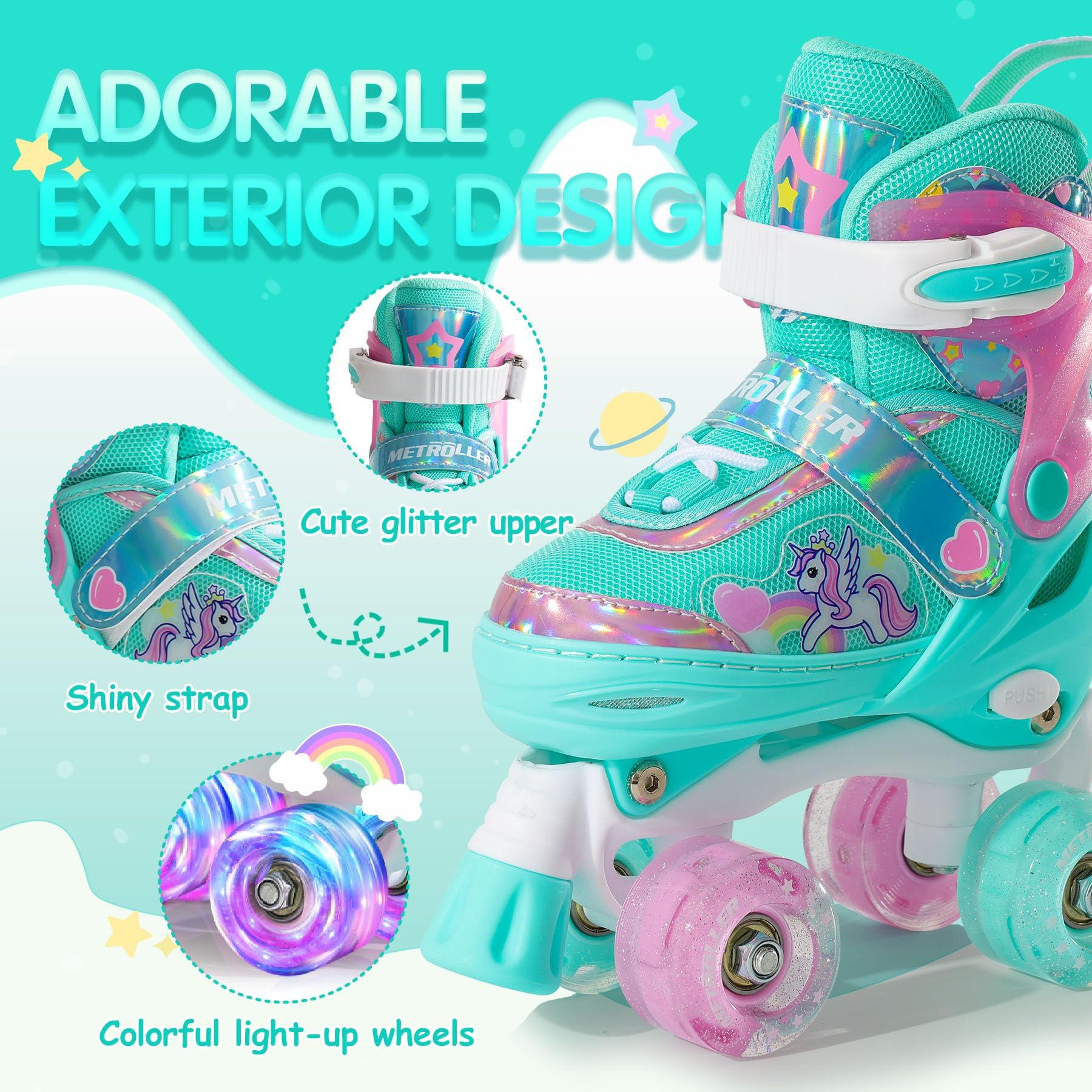 METROLLER METROLLER Kids Roller Skates Girls Ages 4-6 5-8 8-12 Adjustable Toddler Roller Skates Shining Wheels Little Unicorn Sports Outdoors