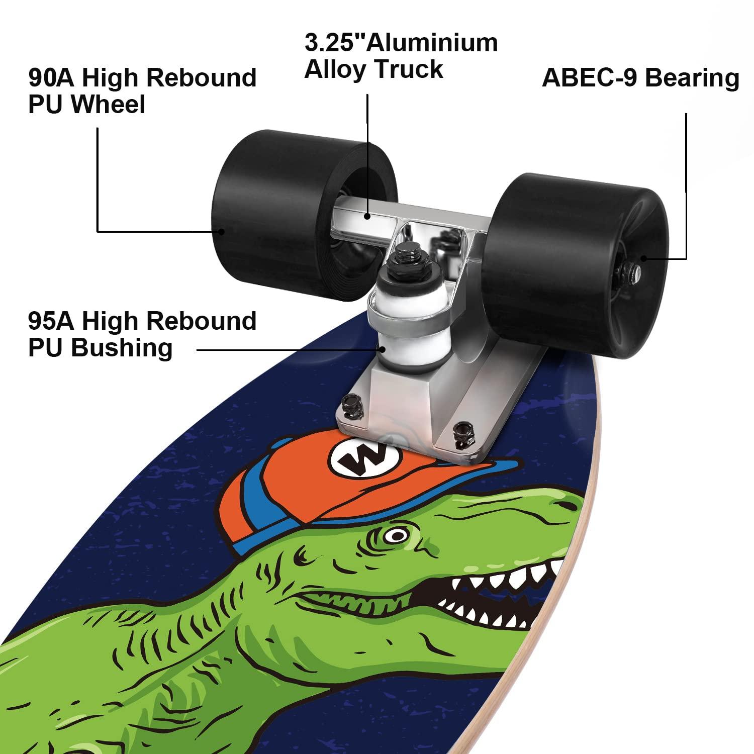 KO-ON KO-ON Skateboard Complete Skateboards 22 Inch Mini Cruiser Skateboards for Beginners Kids Boys and Girls (Castor T-Rex)