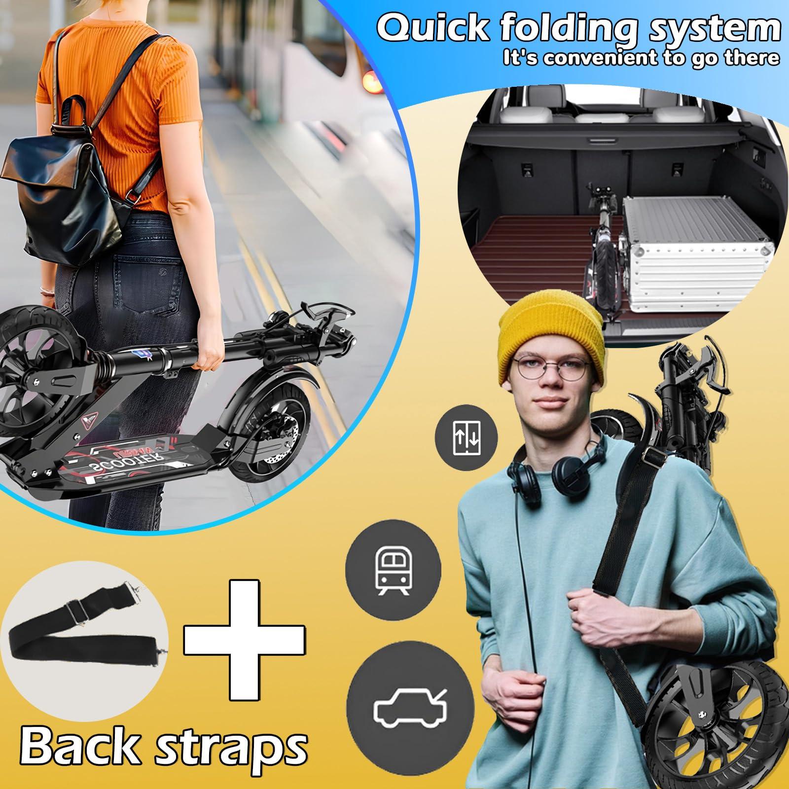 CUIOT CUIOT Kick Scooter for Kid Ages 6+,Teens & Adults - Max Load 300 LBS, 4 Adjustable Levels, 200mm Big Wheel Scooter - FoldingLightweight, Aluminum, Indoor and Outdoor Scooters, Bearing ABE,Black