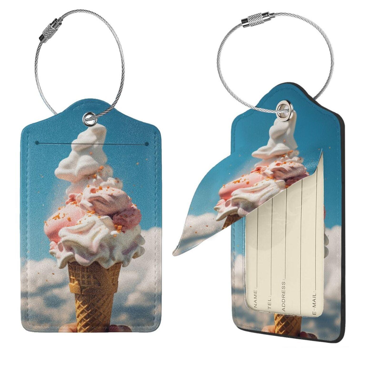 GFLFMXZW Leather Luggage Tags 4 PCS Luggage Tags for Suitcase Cloudy Ice Cream Luggage Tag with Privacy Cover Leather Name ID Label Suitcase Tags Suitcase Labels Suitcase Tag for Travel Bags