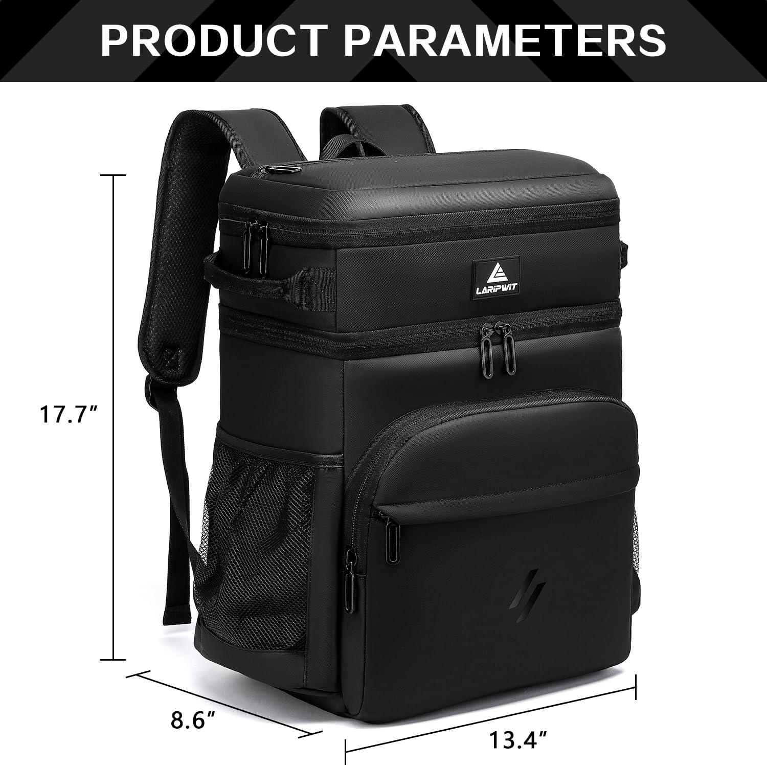 Laripwit Laripwit 54 Cans Backpack Cooler Insulated Leak-Proof Large Leather Cooler Backpack Double Deck Lunch Backpack for Men Women - Perfect Soft Cooler Bag for Work, Camping, Picnic, Beach, Hiking