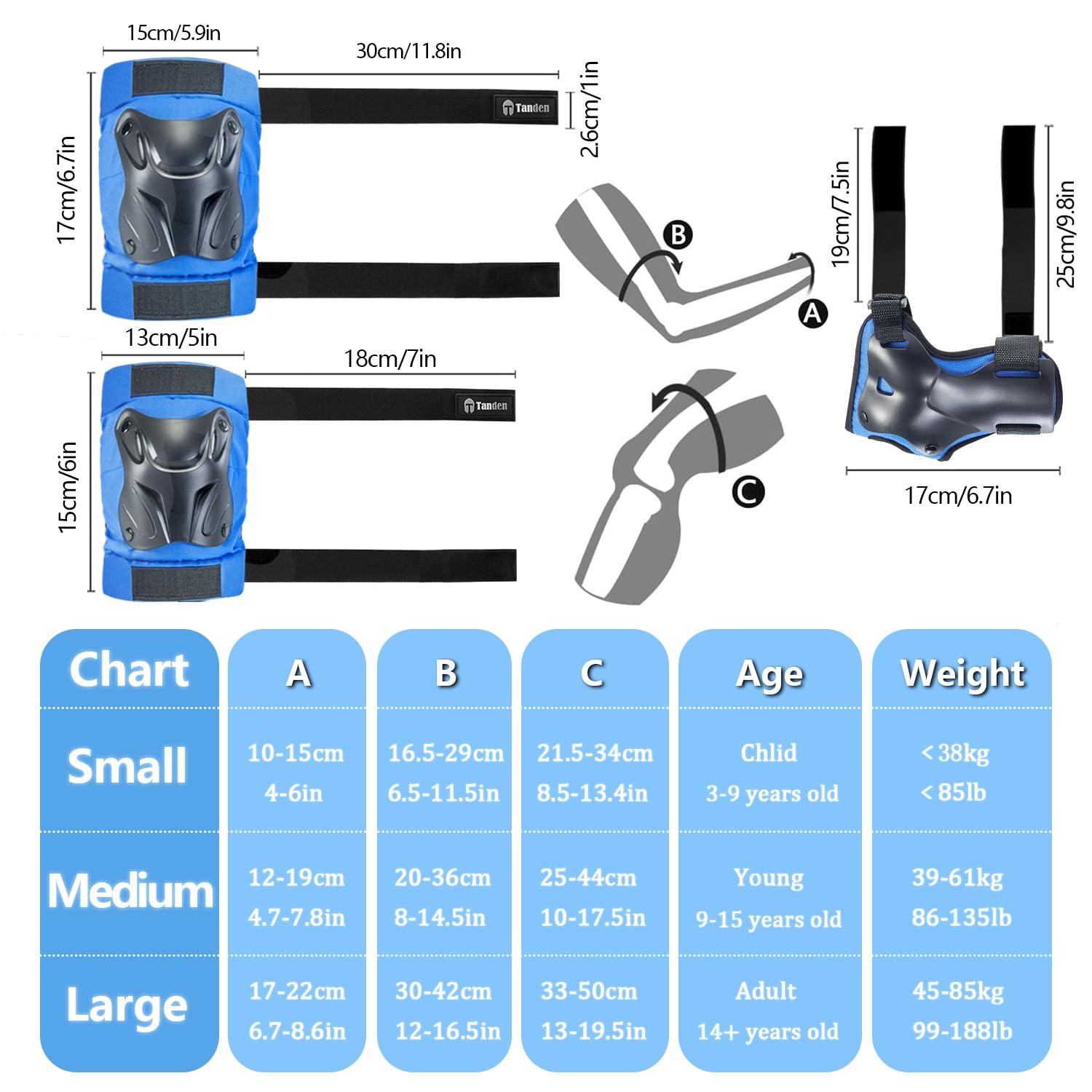 Tanden Tanden Skating Protective Gear Elbow and Knee Pads Adult, Knee Pads for Men Women Elbow Pads Wrist Guards for Roller Skating Cycling Skateboarding Blue