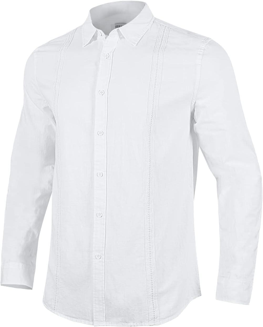 JEKAOYI JEKAOYI Button Down Linen Shirts for Men Casual Long Sleeve Regular Fit Cotton Beach Shirts with Pocket