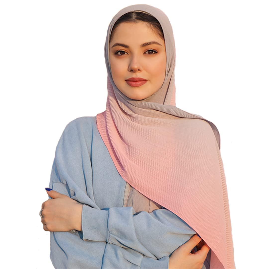 Hcclijo Hcclijo Colors Ombre Gradient Crinkle Chiffon Hijabs Scarf Pleated Hijabs Shawls Muslim Wraps Turbands Foluard 1PC Retail 11