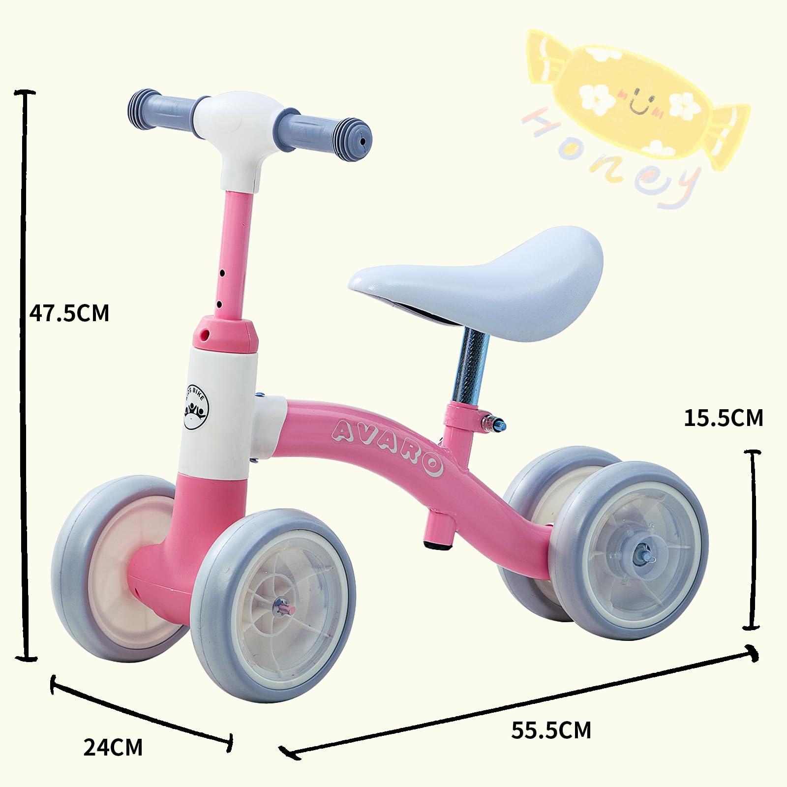 AVARO Avaro Pink Baby Balance Bike for 1 Year Old Boys Girls 1st Birthday Girl Boy Gift Adjustable Seat and Handle Balance Bike with Glowing Wheels Colorful Lighting Baby Balance Bike for 1-3 Year