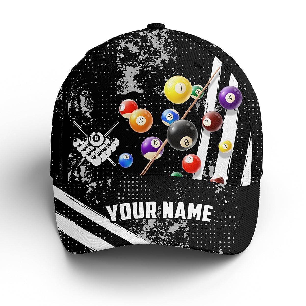 MABALETH Custom Billiard Hat, Custom Name US Flag Pool Balls Black Billiards Hat Cap, Billiards Gifts Billiars Hats, Billiards Hat Men, Billiards Hats Men, Billiard Ball Cap, Billiard Baseball Cap