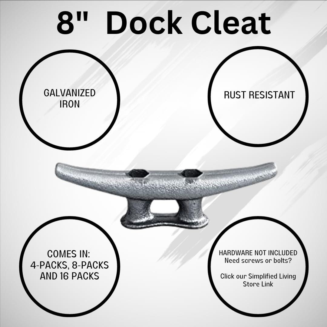 Simplified Living Simplified Living 8\" Dock Cleat, Weatherproof Galvanized Cast Iron Boat Cleat Tie Downs for Marine Pier or Decorative Nautical Maritime Dcor, 4, 8, 16 Pack
