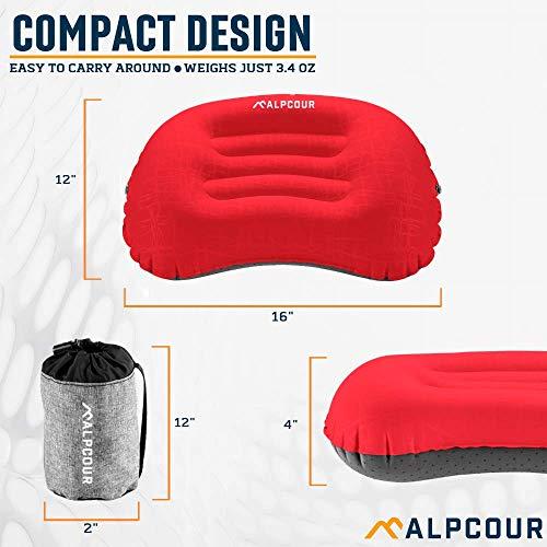 Alpcour Alpcour Camping Pillow Large, Inflatable, Ultralight Sleeping Pillow with Easy Blow Up Design, Soft Waterproof Exterior Cover and Compact Carry Case for Hiking, Backpacking, Airplane Travel & More
