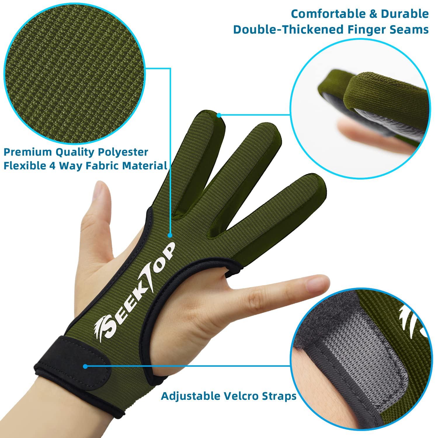 Seektop Seektop Archery Gloves Shooting Hunting Leather Three Finger Protector for Youth Adult Beginner (Green, M)