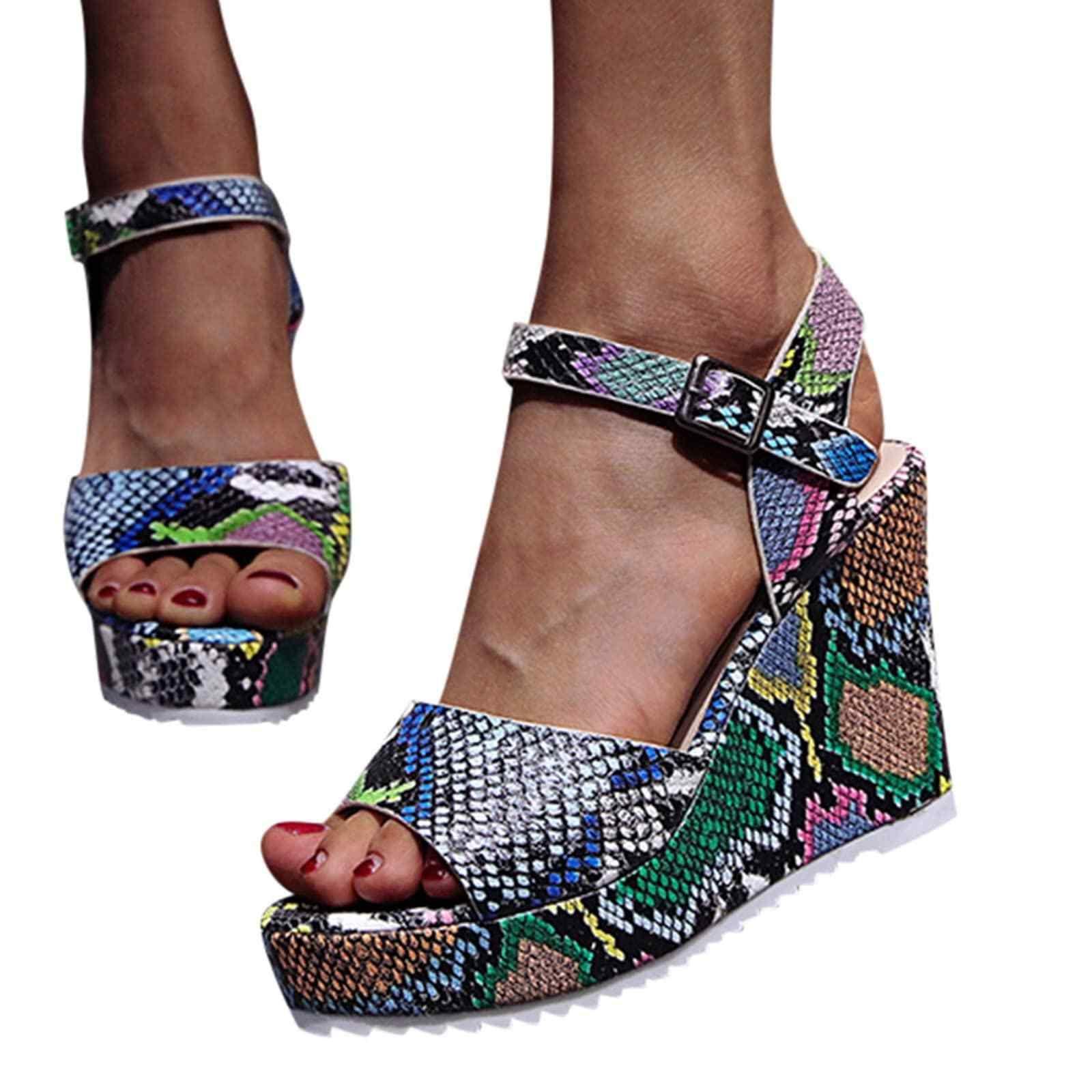 ZBYY ZBYY Women Wedge Sandals,Summer Slip On Snakeskin Sandals Open Peep Toe Dress Pumps Platform Sandals with Ankle Strap