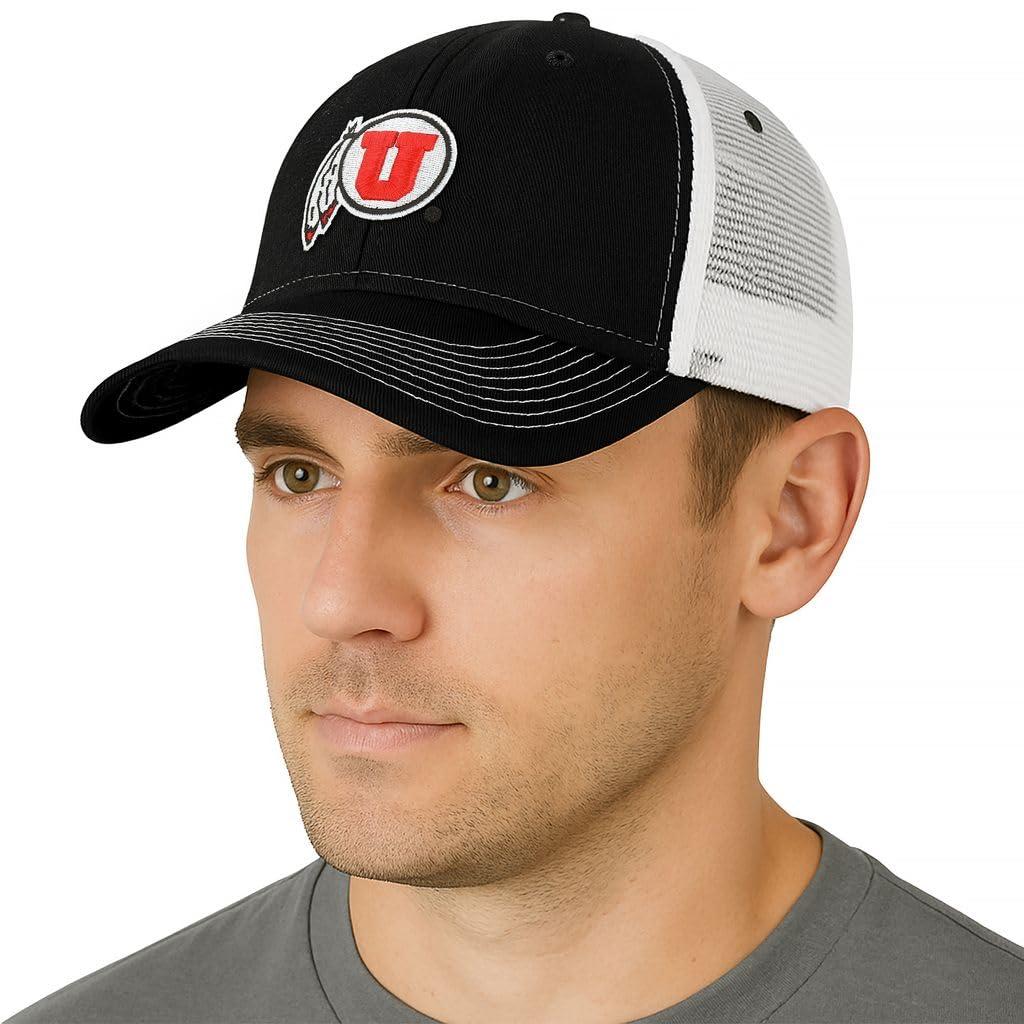 Barnesmith Barnesmith University of Utah Utes Adjustable Trucker Hat Unisex Adult Relaxed Fit, Sideline Logo, Black/White, One Size Fits All