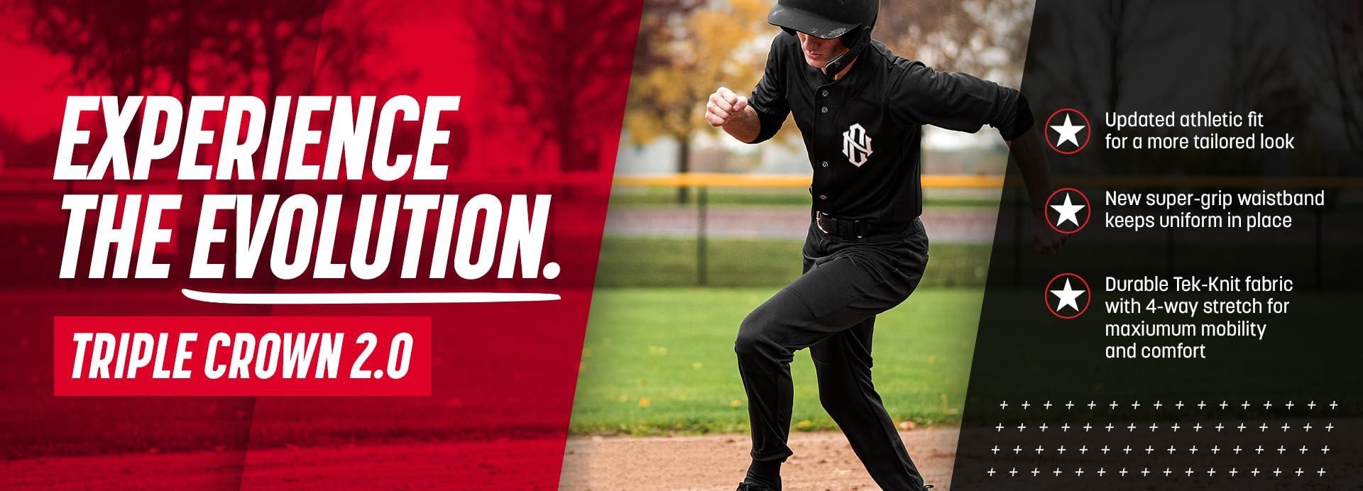 CHAMPRO CHAMPRO Standard Triple Crown 2.0 Tapered Bottom Baseball Pants with Braid, Grey, Scarlet